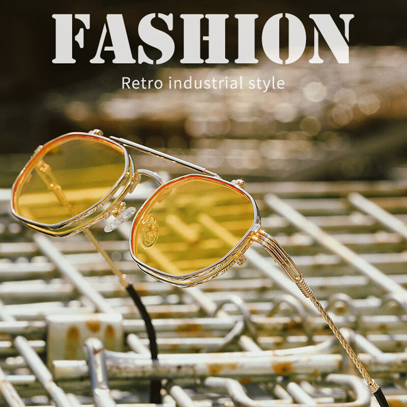 Retro Steampunk Flip Up Sunglasses Geometric Round Vintage Style Fashion Glasses