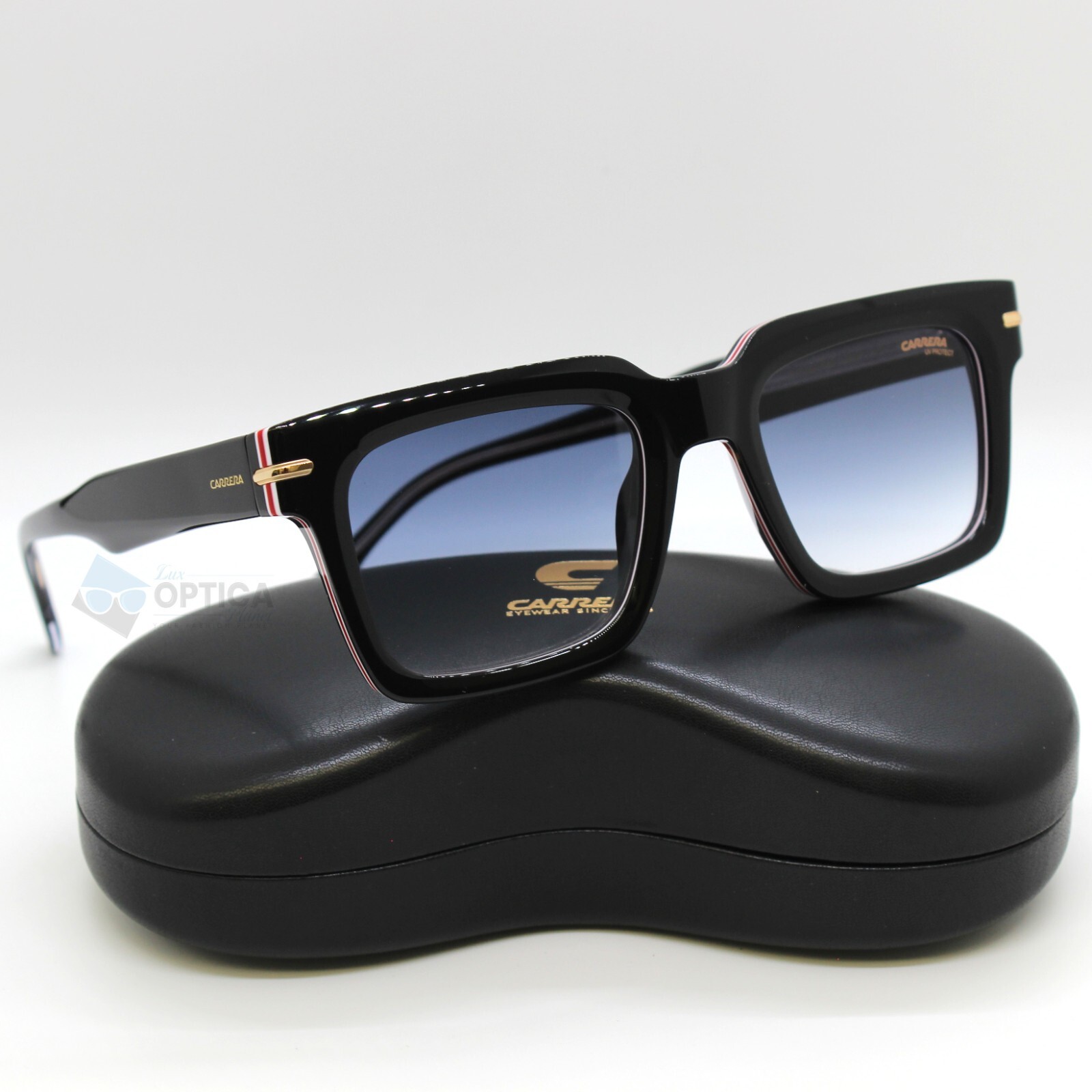 NEW Carrera Square Sunglasses 316/S Striped Black / Dark Blue Gradient Lens 52mm