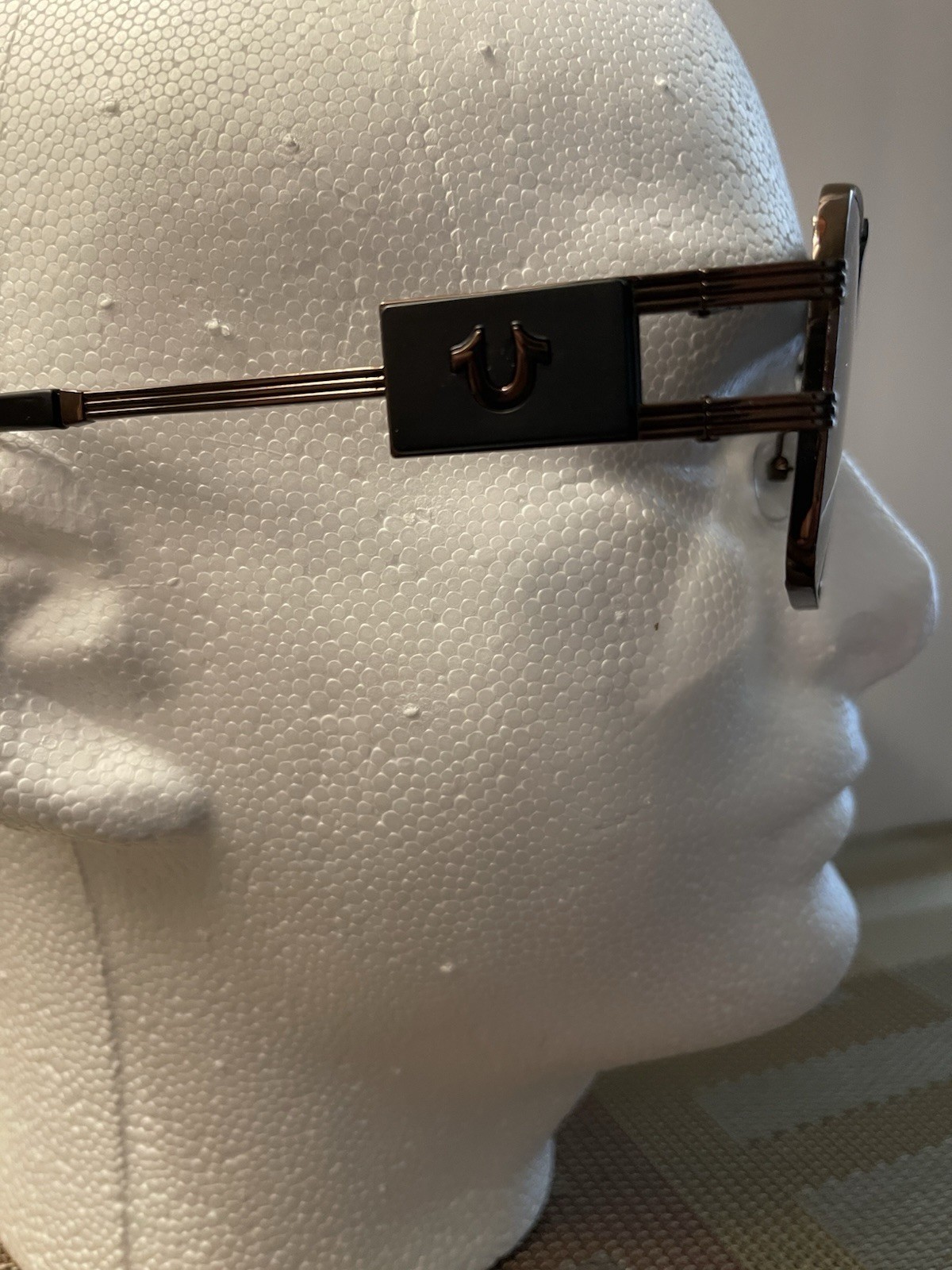 TRUE RELIGION Antique Bronze Black Metal Aviator Sunglasses Black UV Lenses NWT