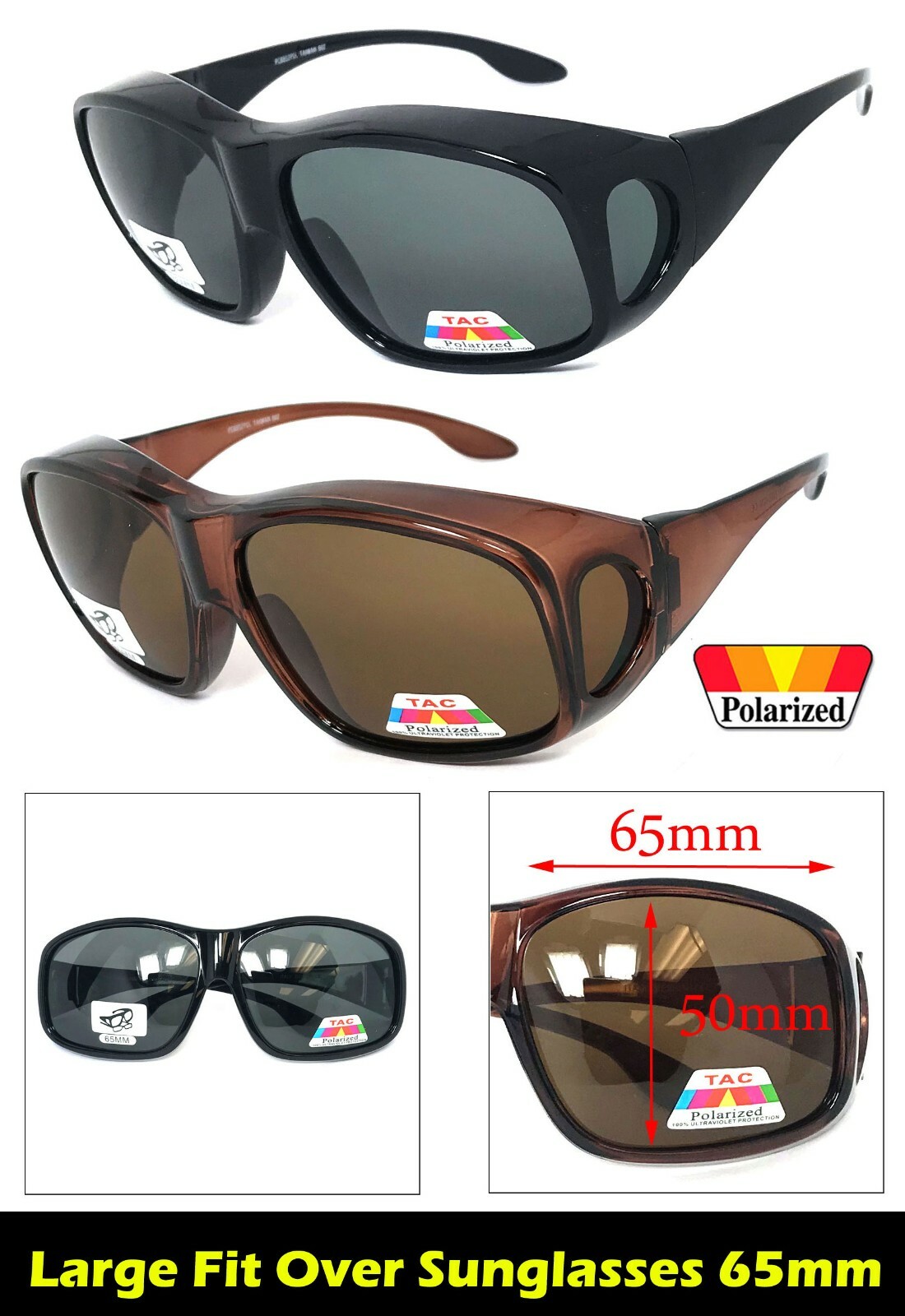 Large Fit Over Most Rx Glasses Sunglasses Polarized Lens Cover Wrap Around 65mm