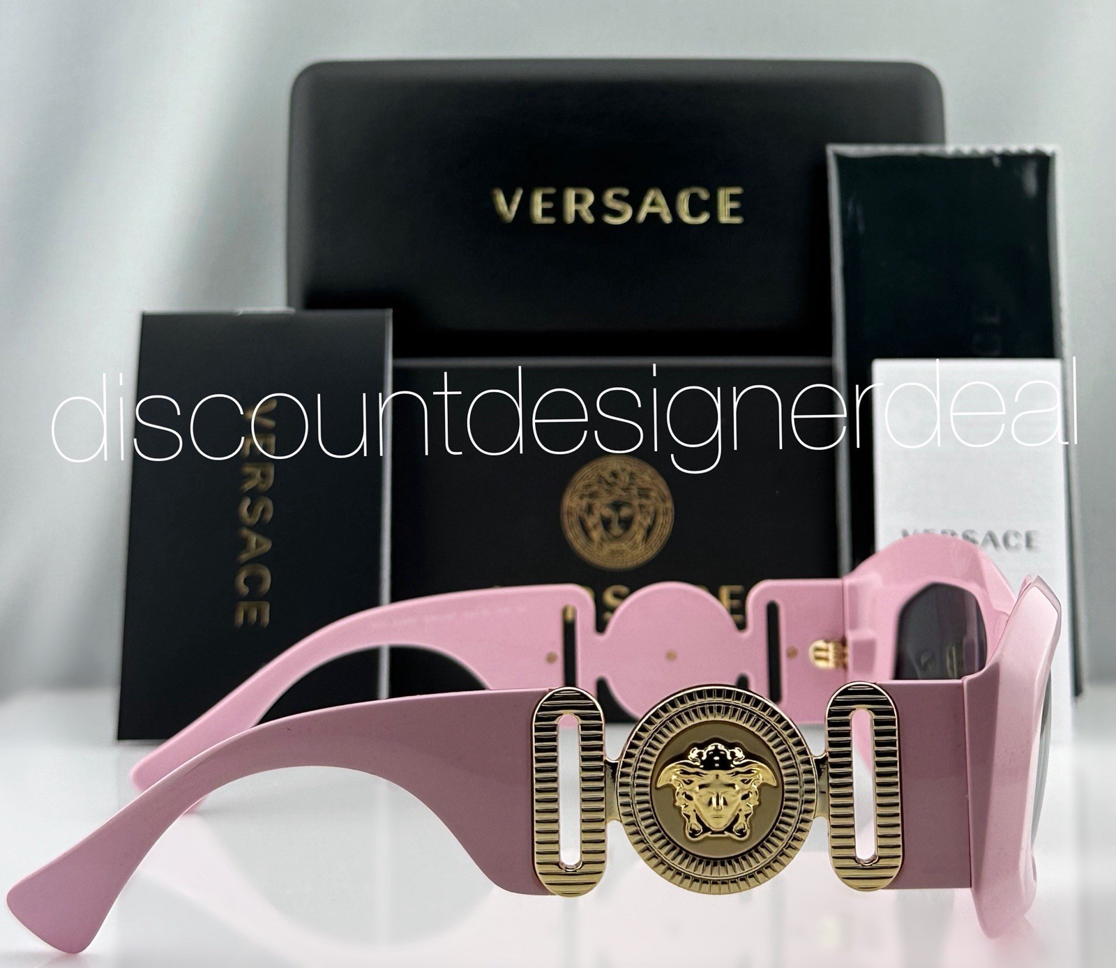 Versace VE4425U 5440/87 Medusa Geometric Sunglasses Pink Frame Gray Lens 53 NEW