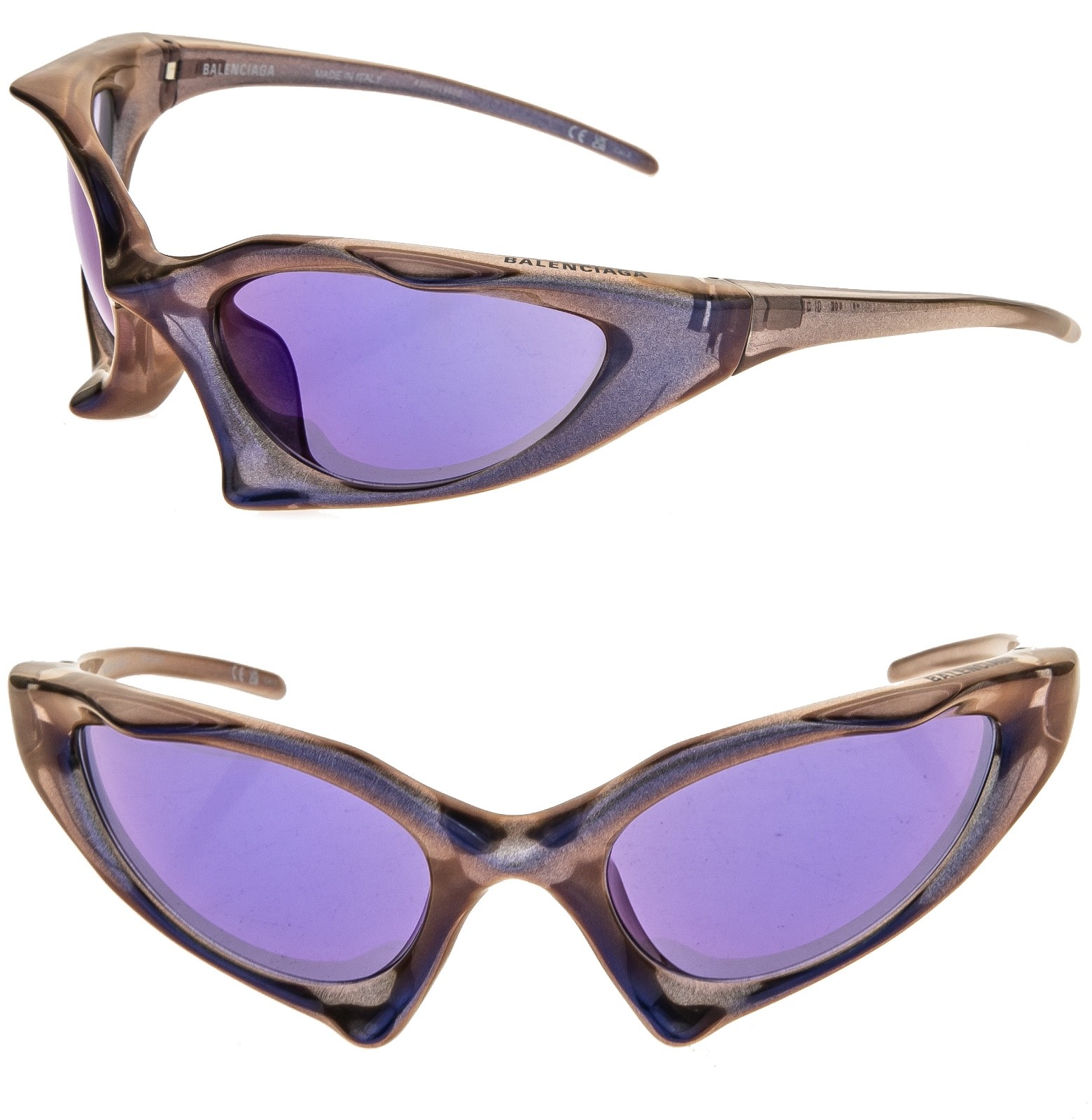 BALENCIAGA BB0352S RUNNER CAT 0352 Violet Mirror Glitter Unisex Sunglasses 002
