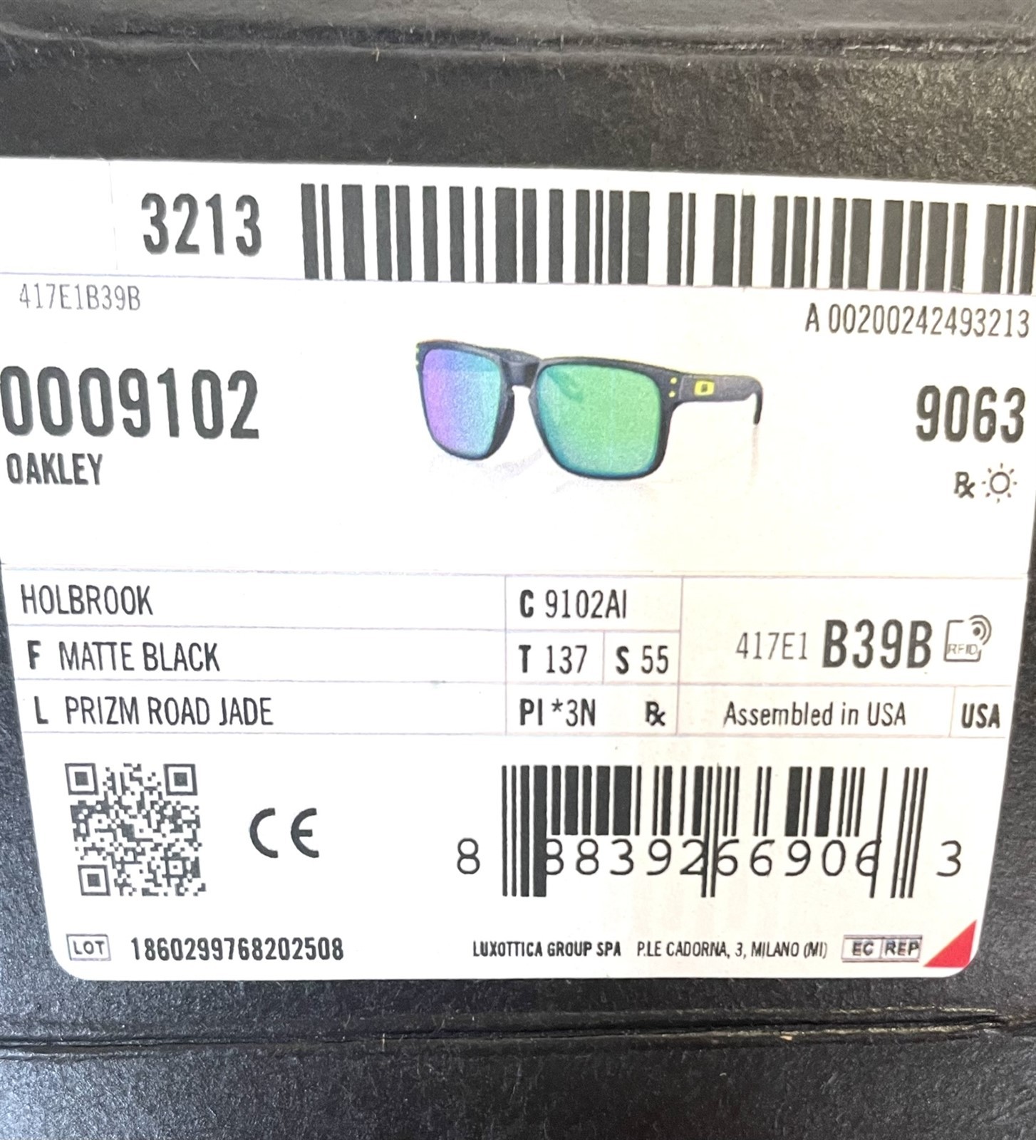 Oakley Holbrook Court Sunglasses OO9102-AI55 Matte Black Prizm Road Jade w/Pouch