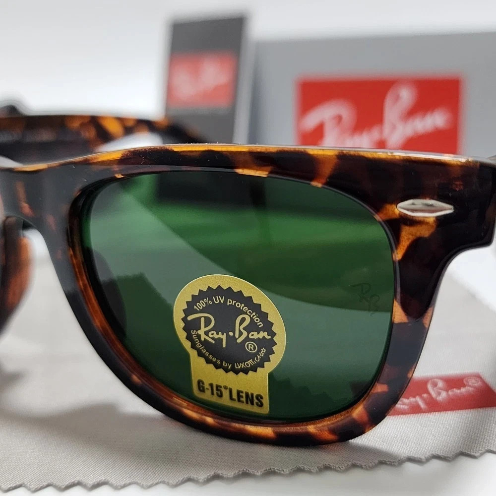 NEW ORIGINAL RAY-BAN WAYFERER TORTOISE SUNGLASSES G-15 GREEN LENS RB2140 50MM