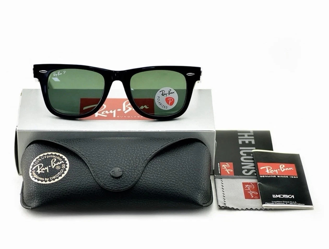 Ray-Ban Sunglasses RB2140 Original Wayfarer Black Frame Green Lenses 50mm Unisex