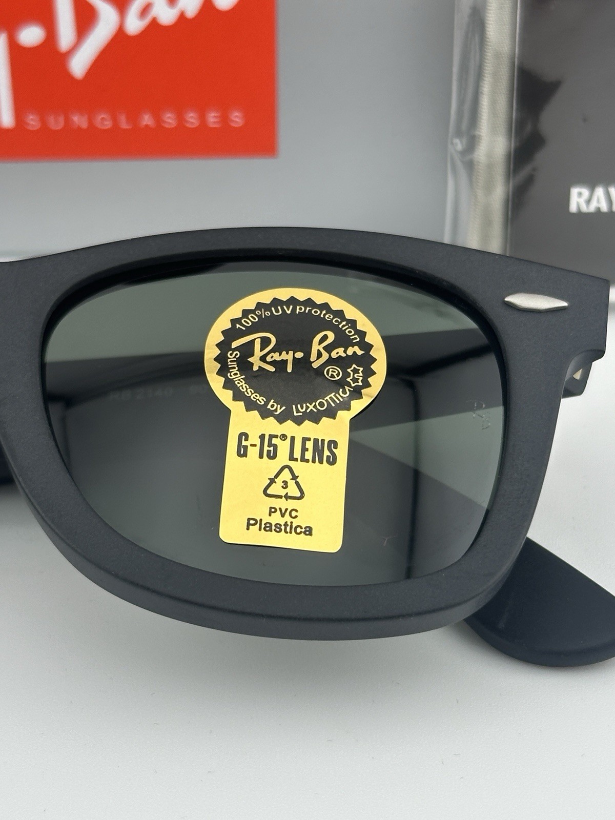 Ray-Ban Wayfarer RB2140 Sunglasses Matte Black Frame G15 Green Lens