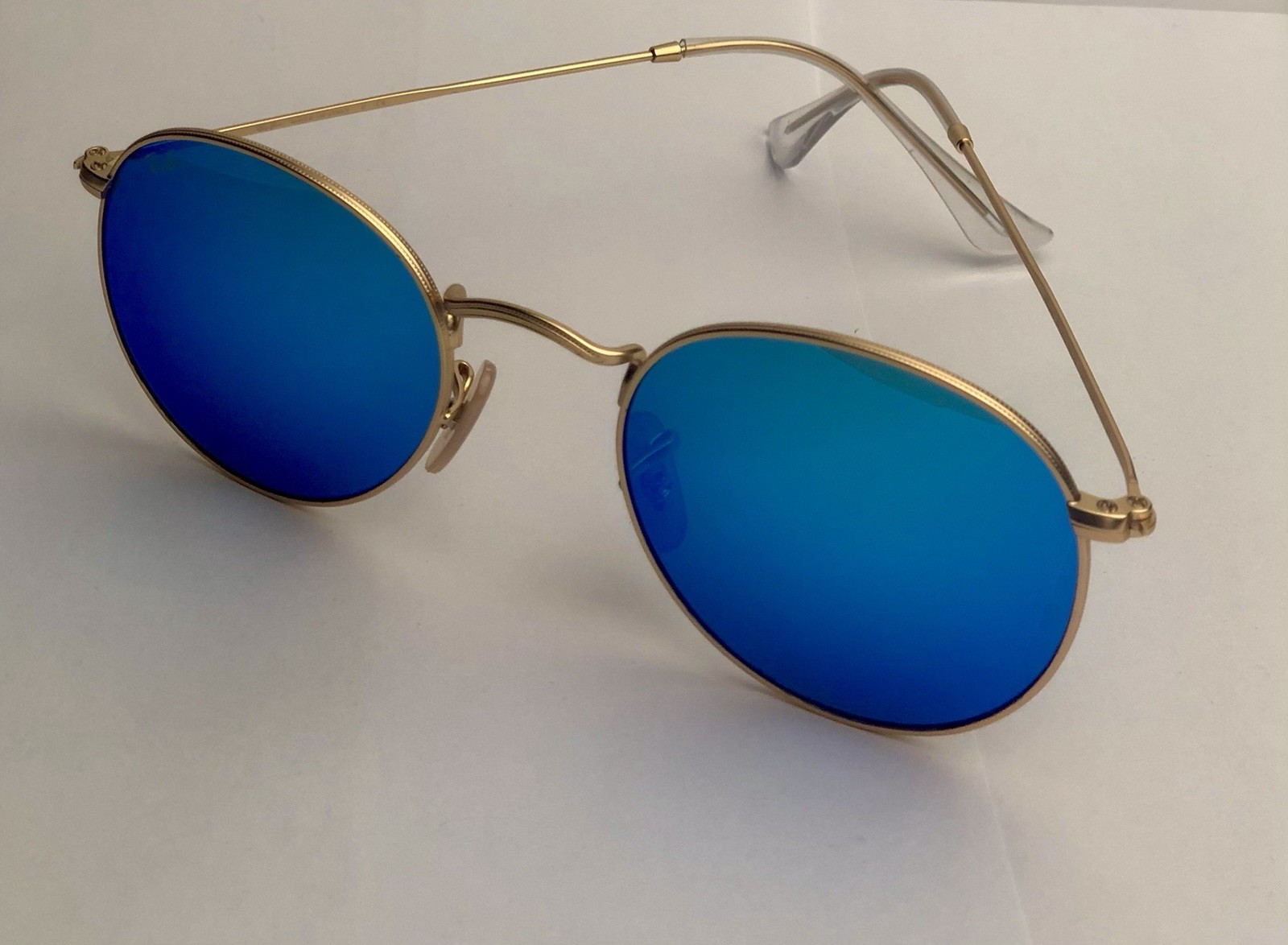 New Ray-Ban RB3447 112/19 Round Matte Gold Green Flash Mirror Sunglasses 50mm