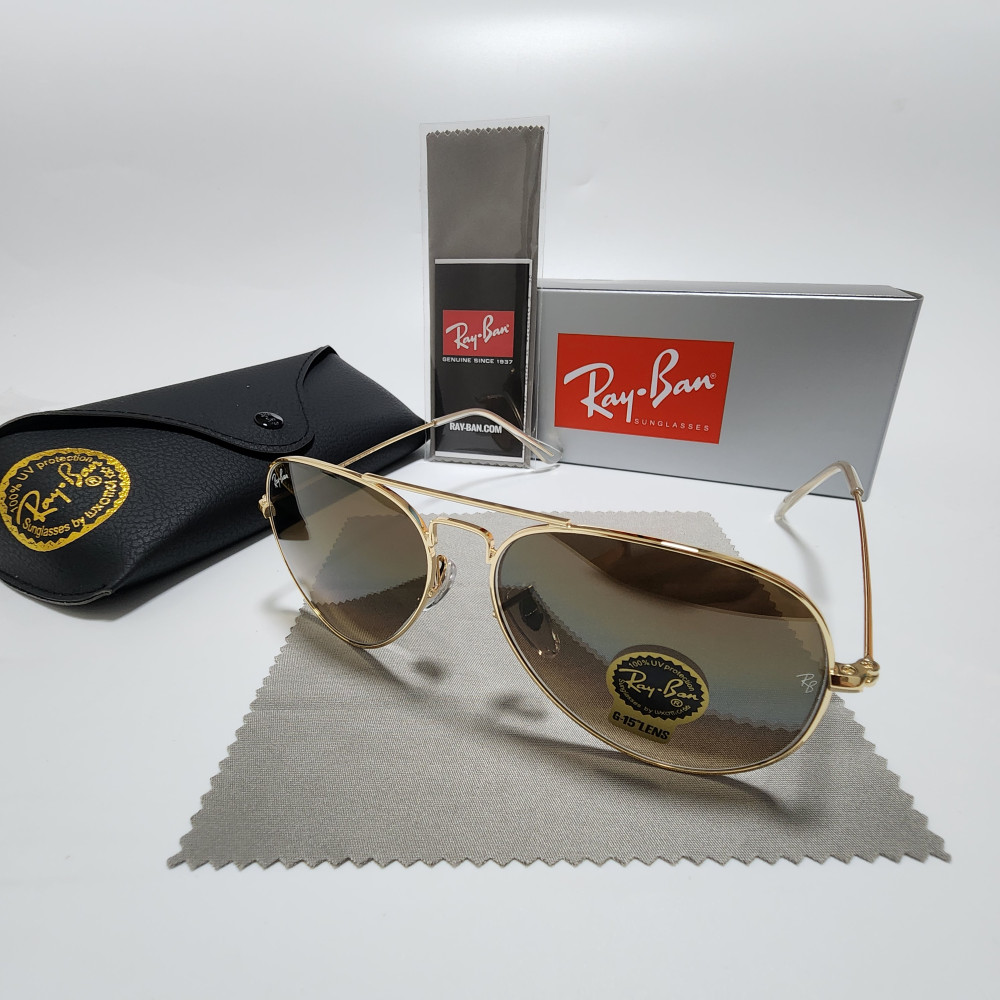 Ray-Ban RB3025 Aviator Pilot Sunglasses Gold Frame Gradient Brown Lens 58-14 mm