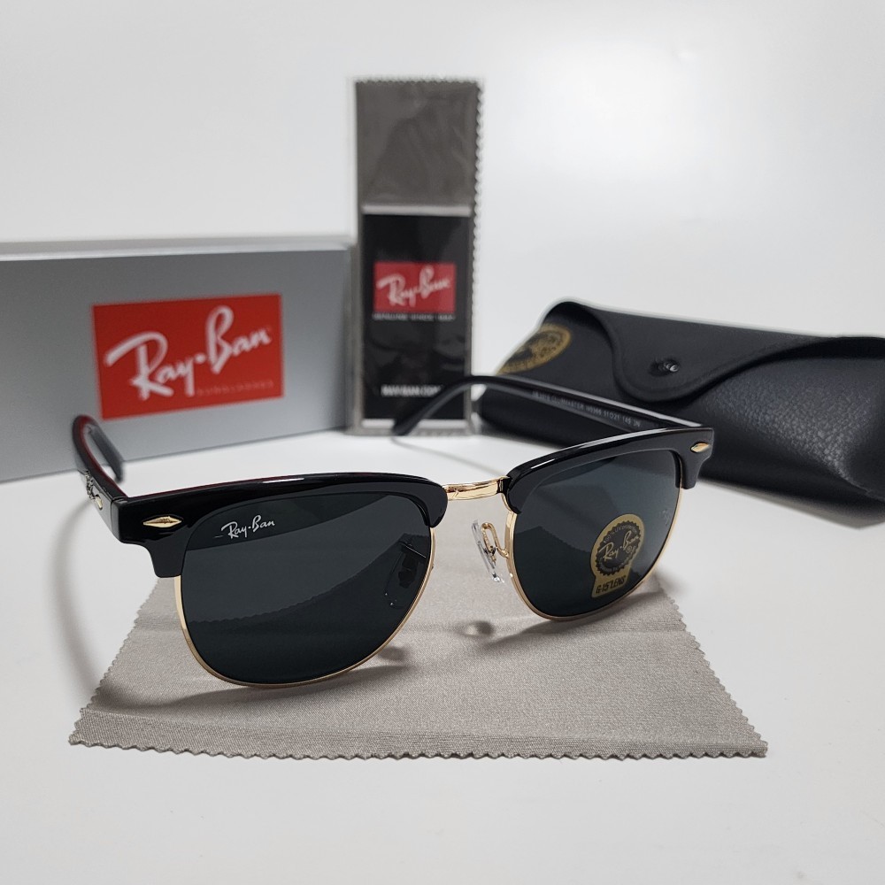Ray-Ban RB3016 Sunglasses Clubmaster Classic Black Frame Glass Black Lens51-21mm