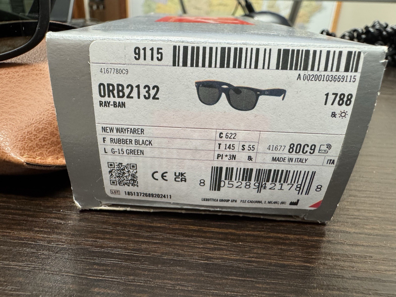 Ray-Ban Sunglasses RB2132 New Wayfarer Black Matte Frame Green Lenses Unisex