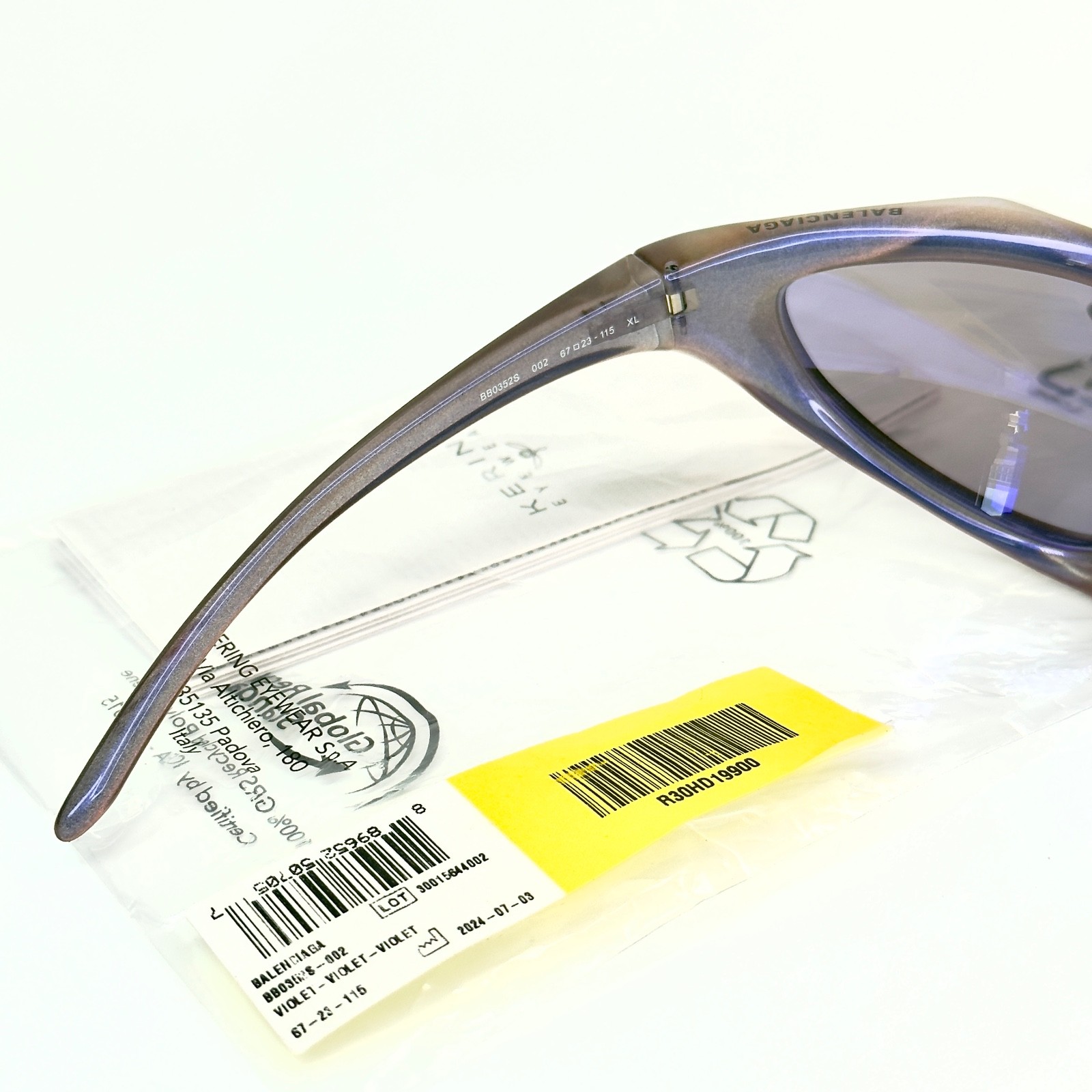 BALENCIAGA BB0352S RUNNER CAT 0352 Violet Mirror Glitter Unisex Sunglasses 002