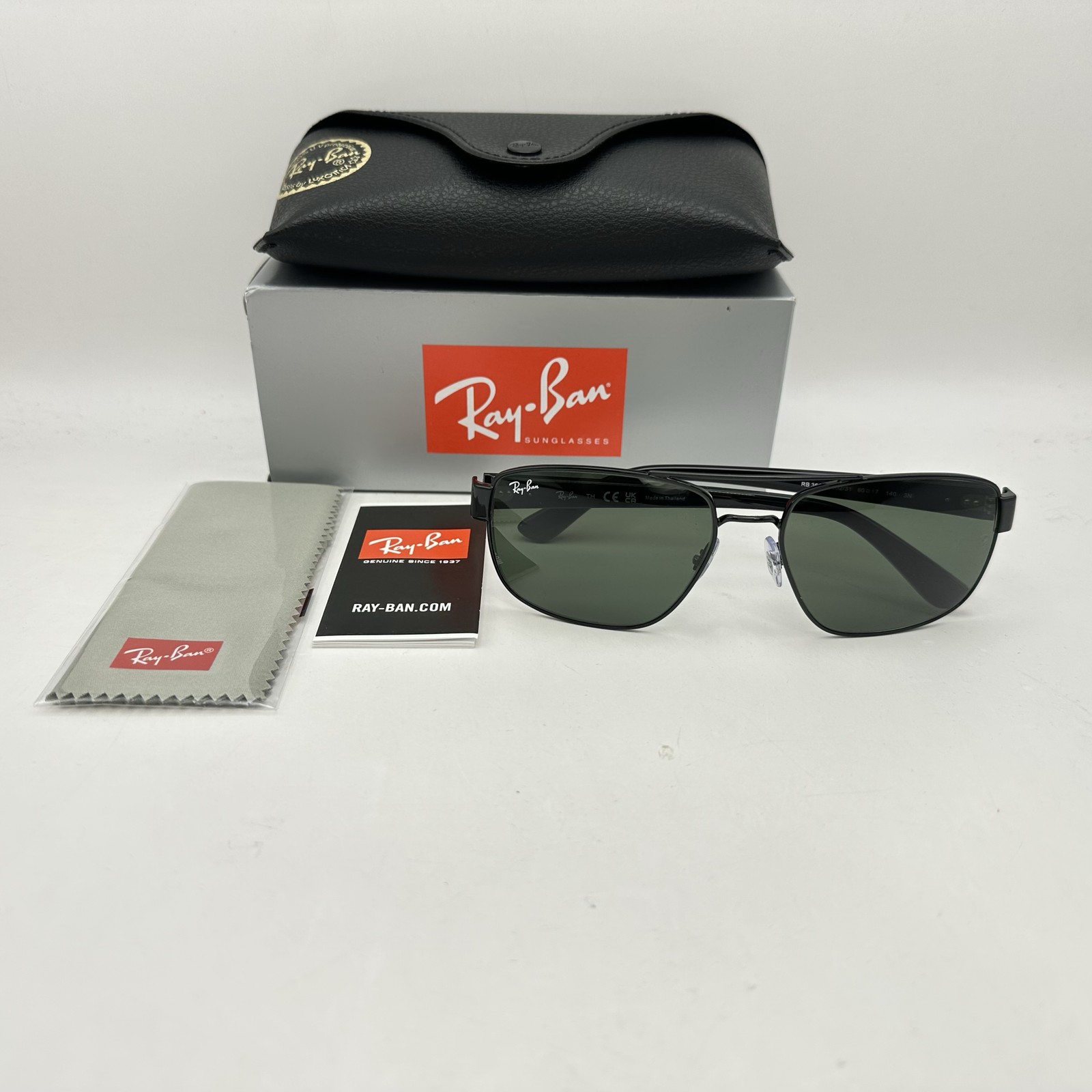 Ray Ban Mens Irregular Aviator Double Bridge Sunglasses RB3663 Blackl/Green