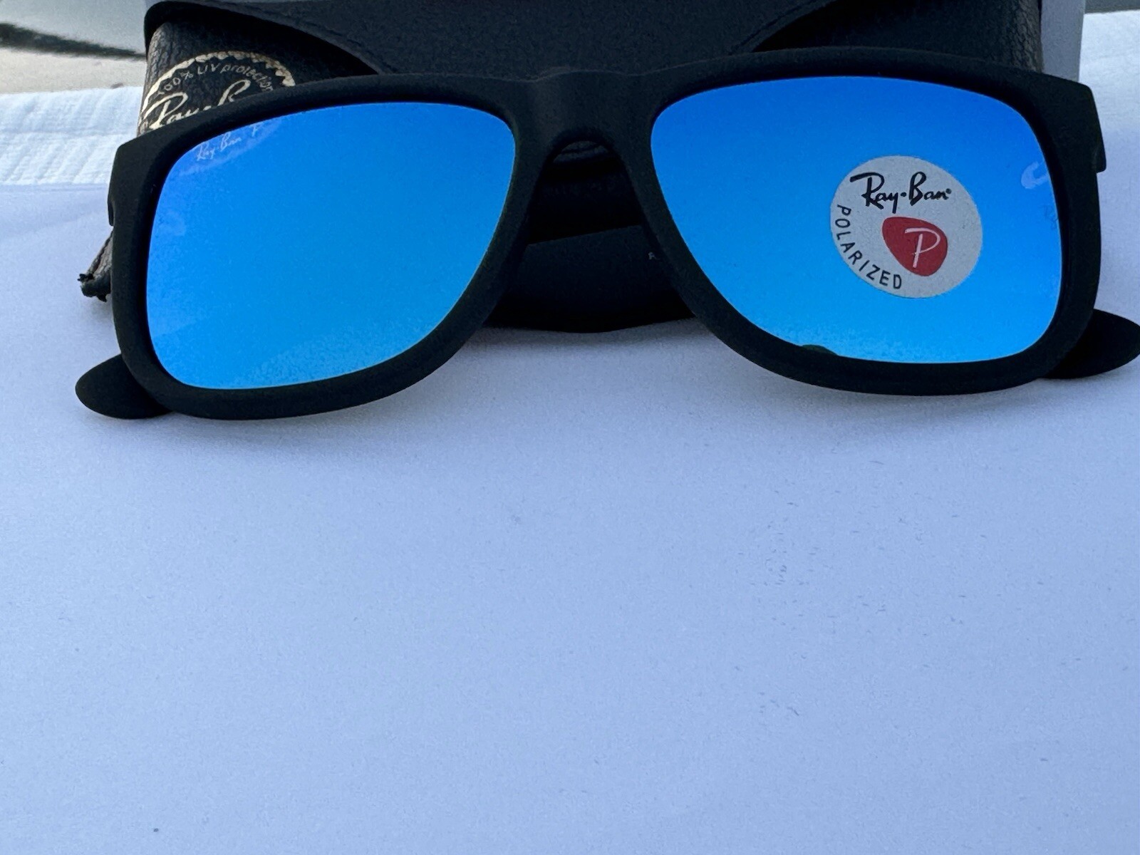 NEW Ray-Ban RB4165 622/55 JUSTIN Matte Black/Polarized Blue Mirror Sunglasses 54
