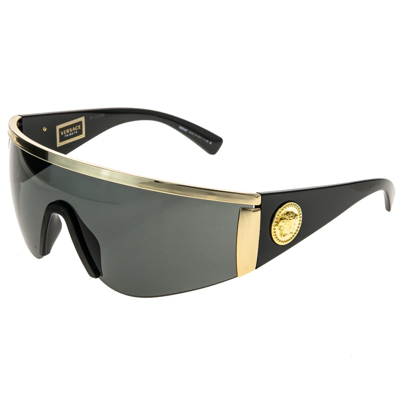 VERSACE TRIBUTE SHIELD Black Gold 2197 VE2197 Unisex Visor Wrap Mask Sunglasses