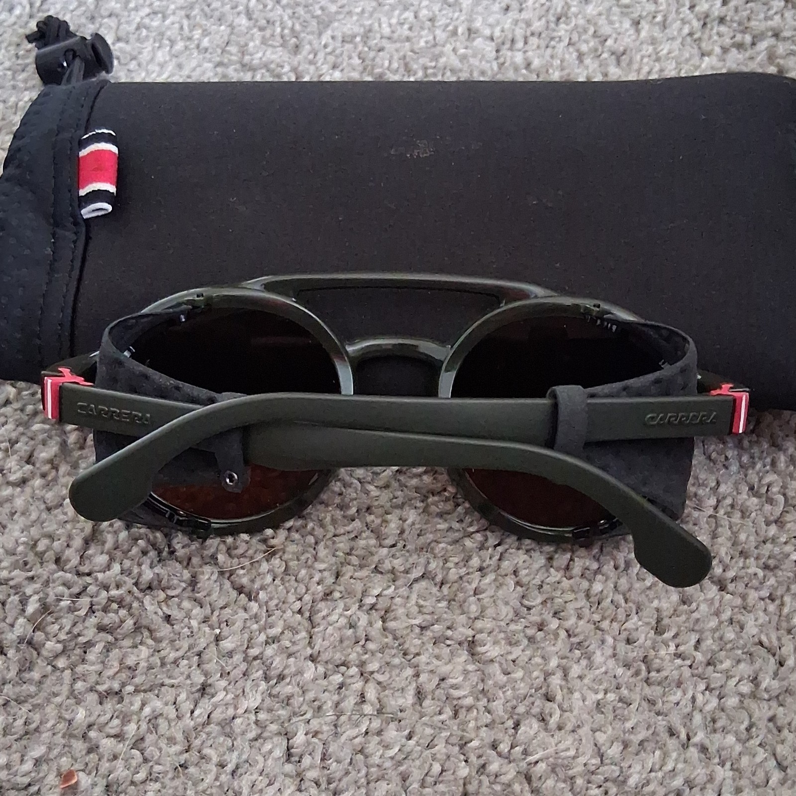 Carrera Men’s Designer Round Sunglasses Green Plastic Frame Brown Mirrored UVA