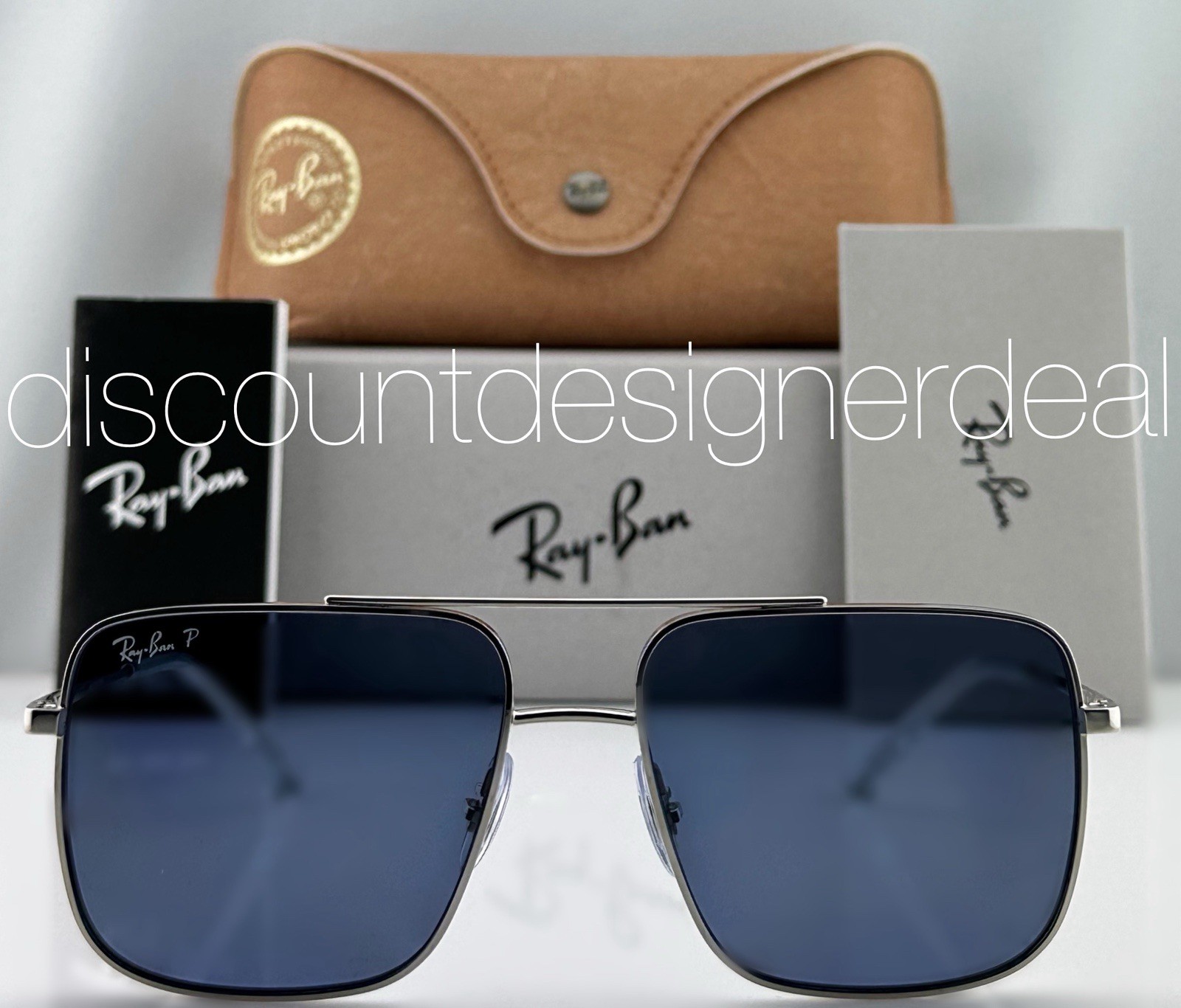 Ray-Ban RB3758 003/2V Square Sunglasses Silver Frame Blue Polarized Lens 56mm