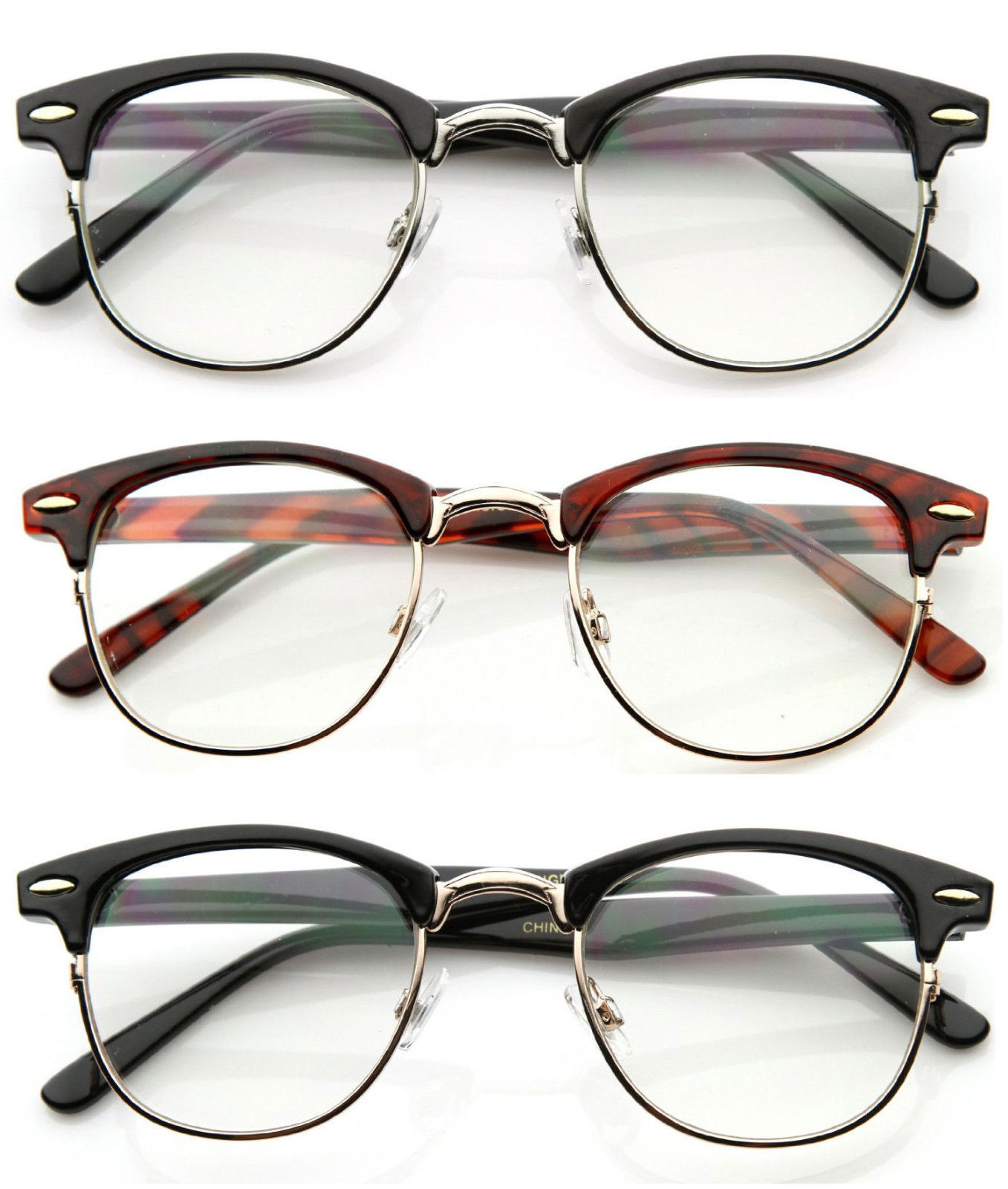 1 or 2 Pairs Optical Horned Rim Clear Lens Half Frame Glasses UV400