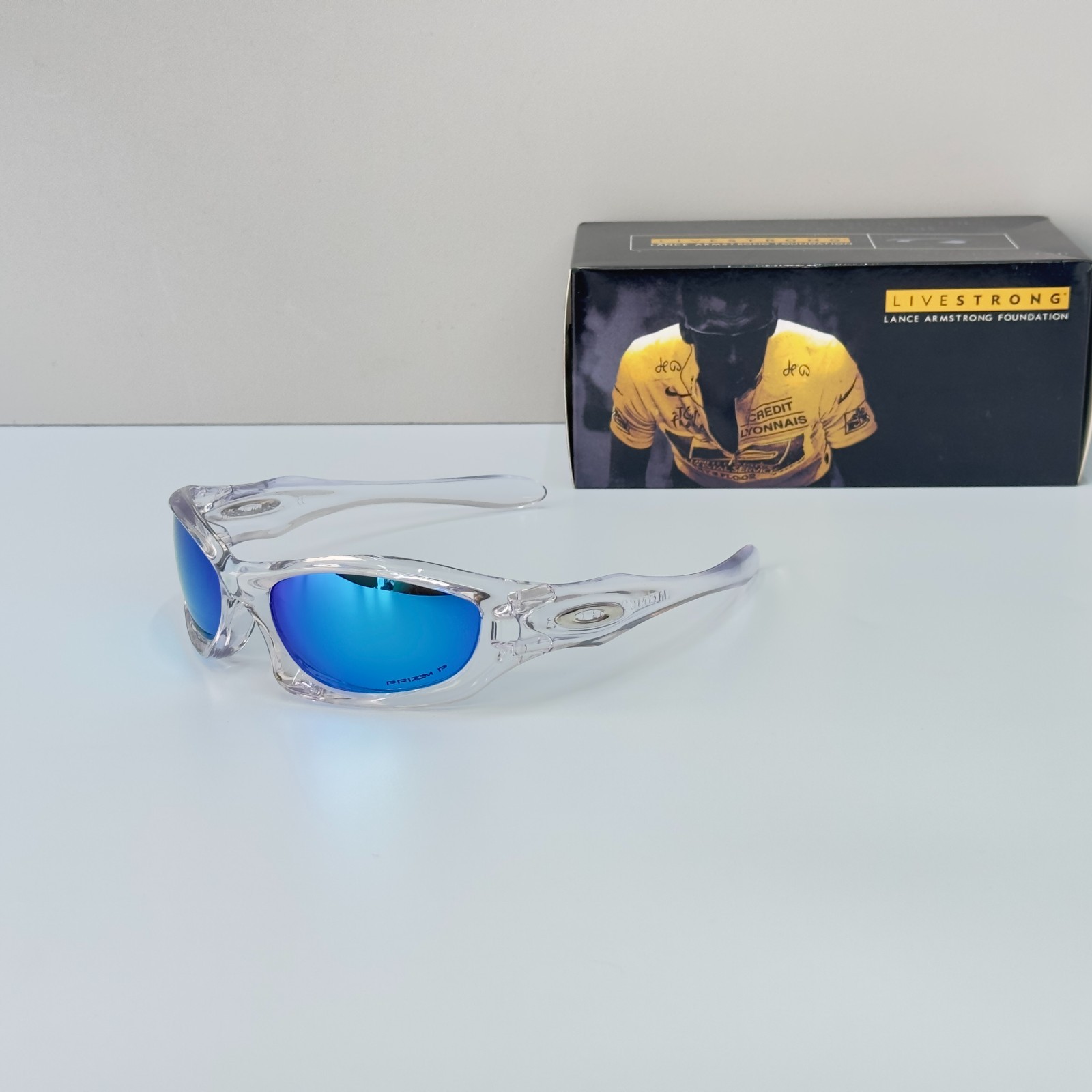Oakley Monster Dog Clear Frame Blue Prizm Lens Sunglasses New w/ Bag
