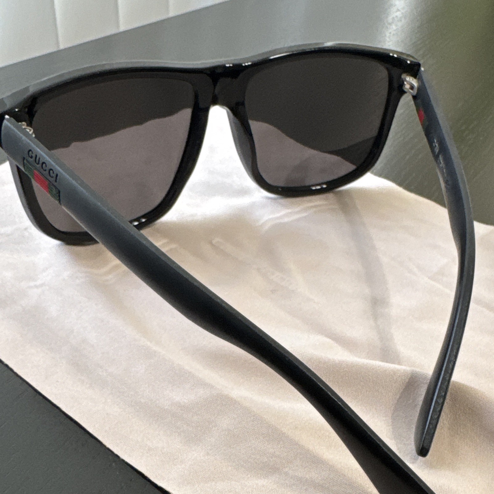 GUCCI Men’s Rectangle Sunglasses Black Plastic Frame Gray Tinted Lenses