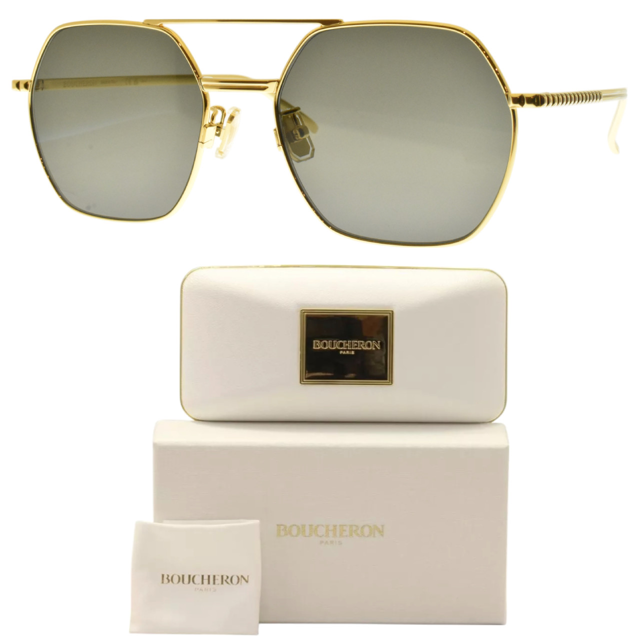 NEW!! BOUCHERON BC0138S 001 Gold Aviator Full Rim Mens Sunglasses