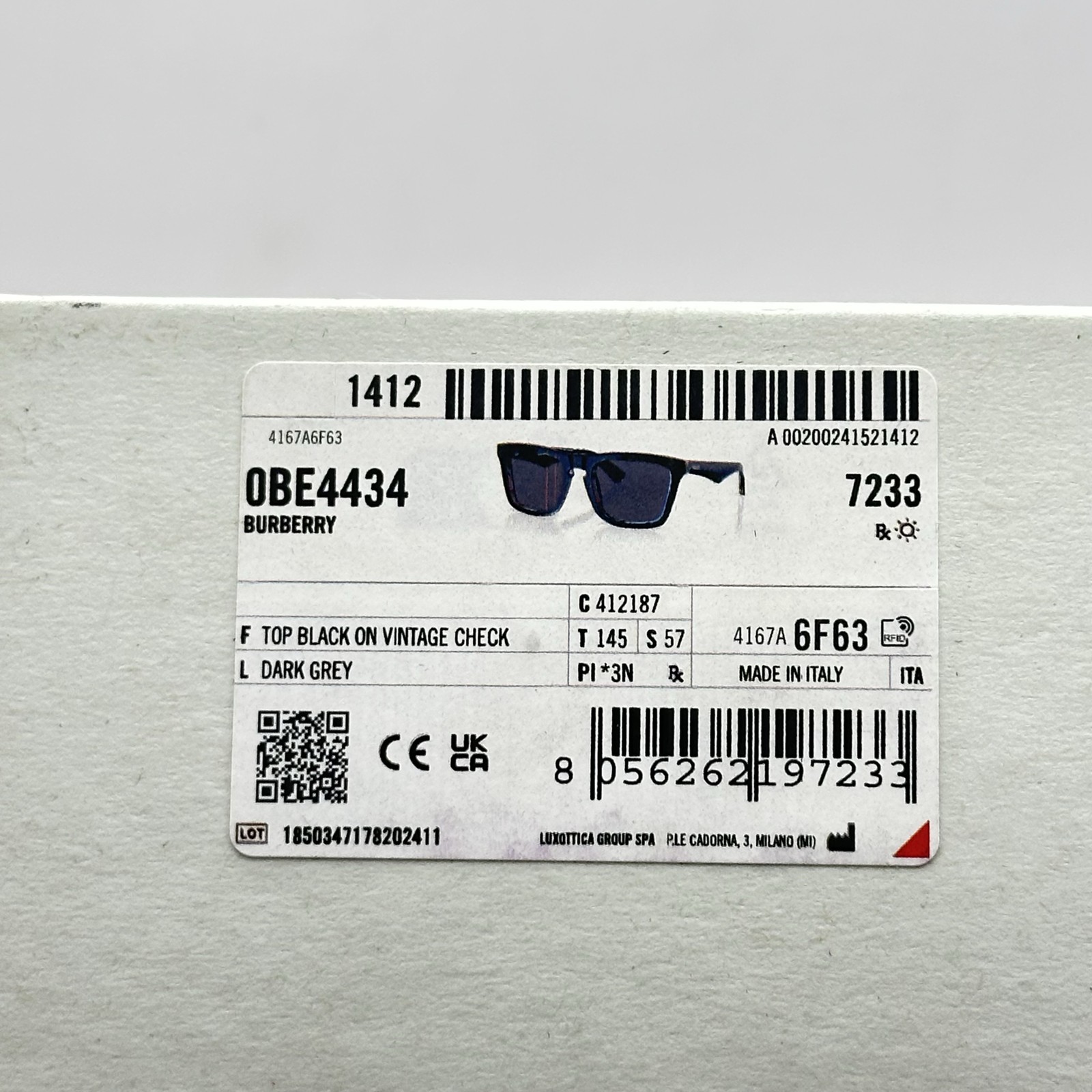 Burberry Mens Square Thick Acetate Full Rim Sunglasses BE4434 Black On Check