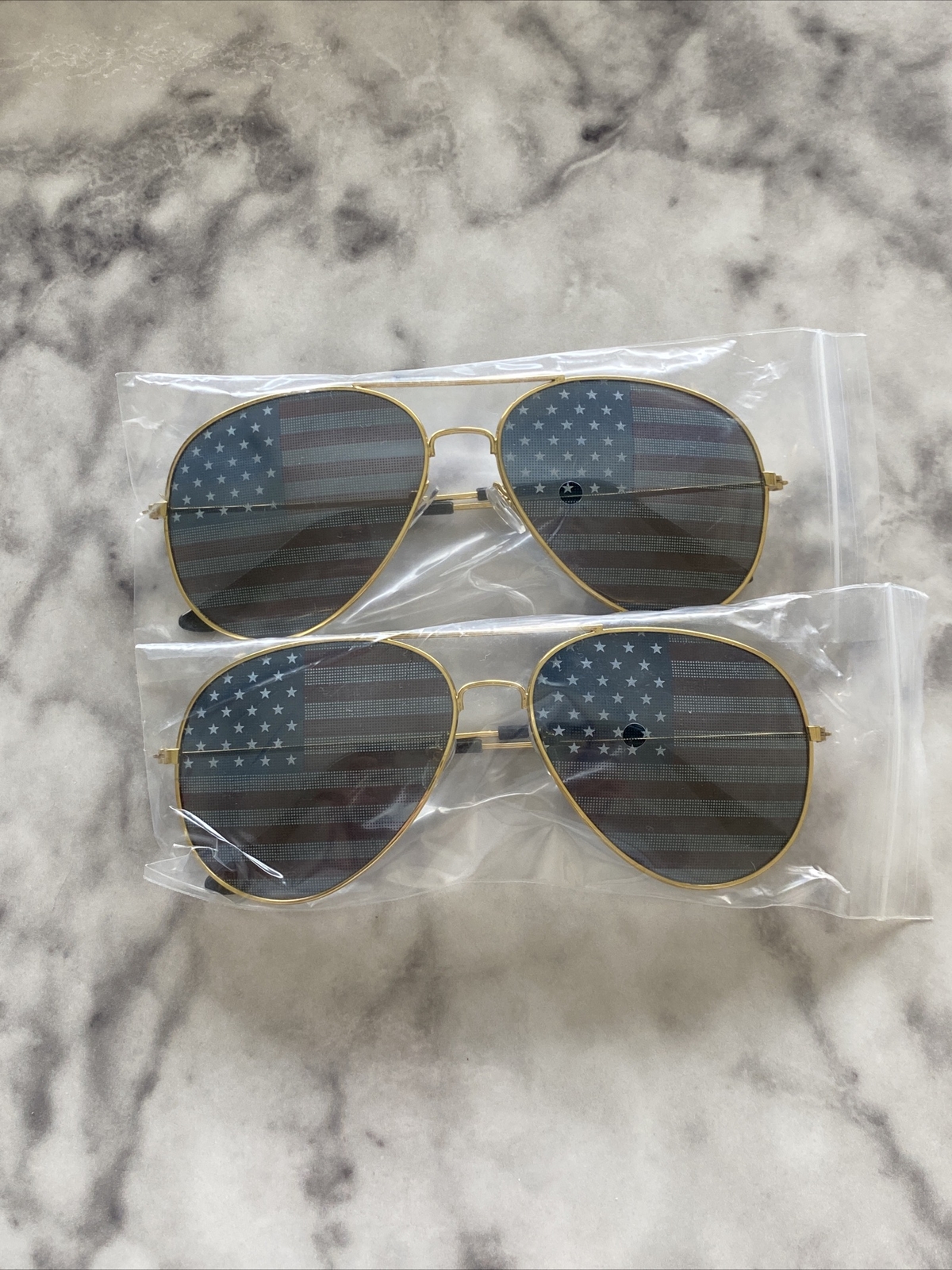 2 PAIRS: Brand New GOLD Aviator Sunglasses USA American Flag United States