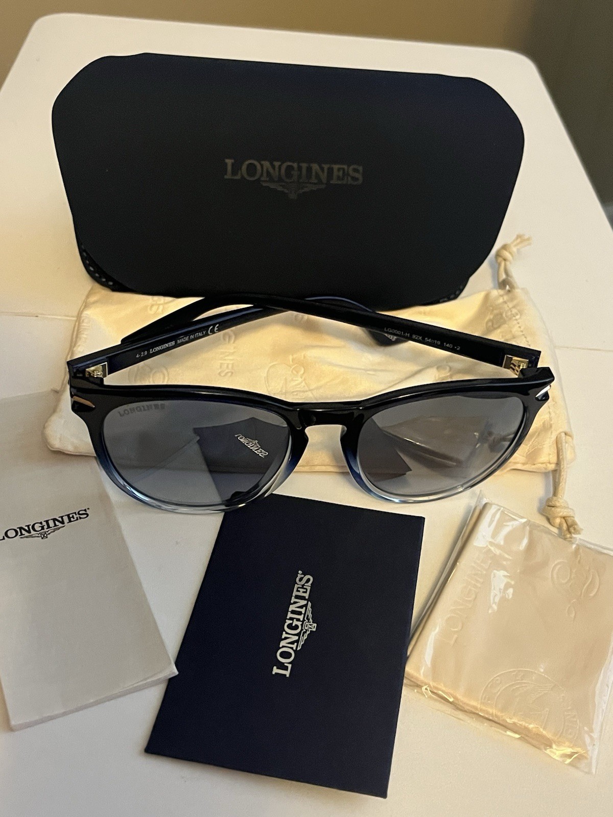 Longines LG0001-H/S 92X Round Sunglasses Blue Frame Gray Tinted Lenses 54-19