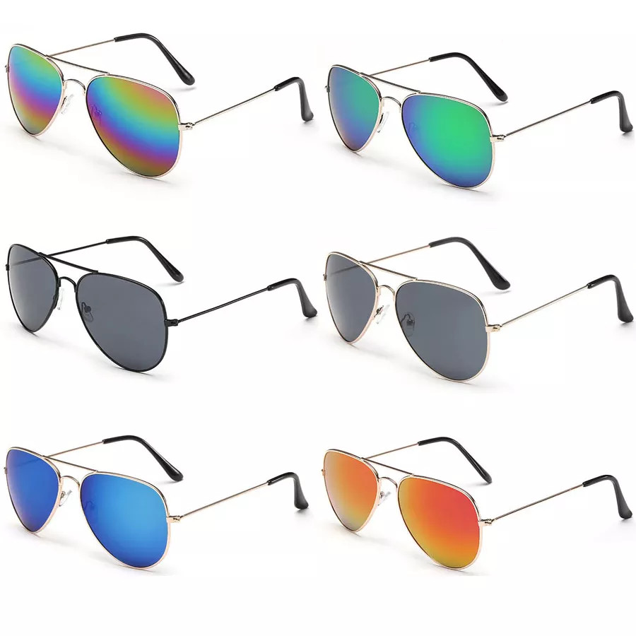 Mirrored Tinted Aviator Sunglasses for Men Women Vintage Sports Metal Gradient