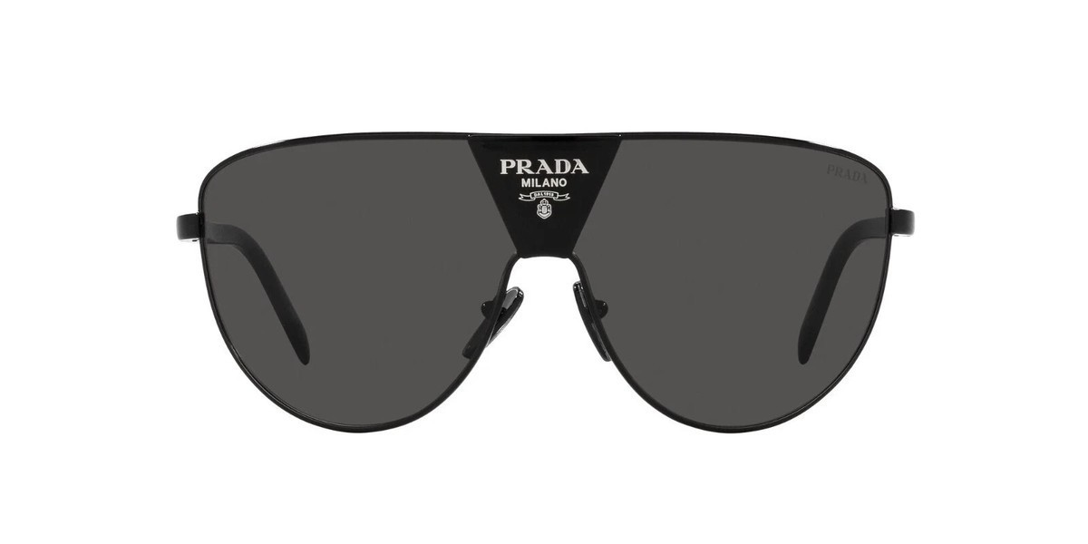 Prada PR 69ZS 5AK05V Shield Sunglasses Black Grey Lens Logo Unisex
