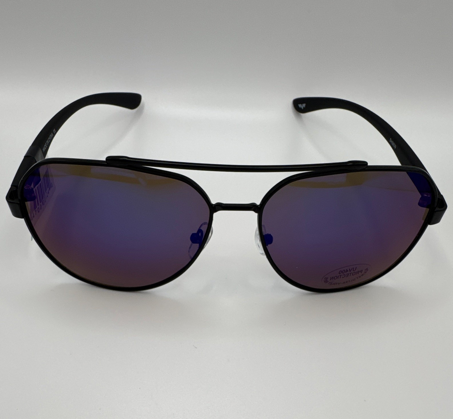 Men’s Aviator Sunglasses Black Metal/Plastic Frame Purple Mirrored Lenses