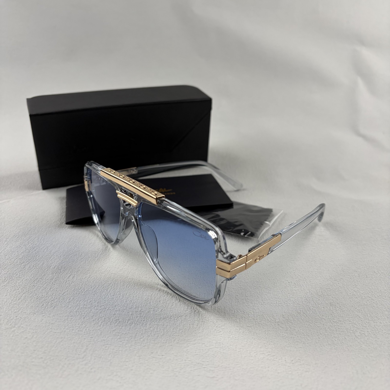 Cazal Square Sunglasses Clear Frame Blue Gradient Lens Men’s Women’s w/Box