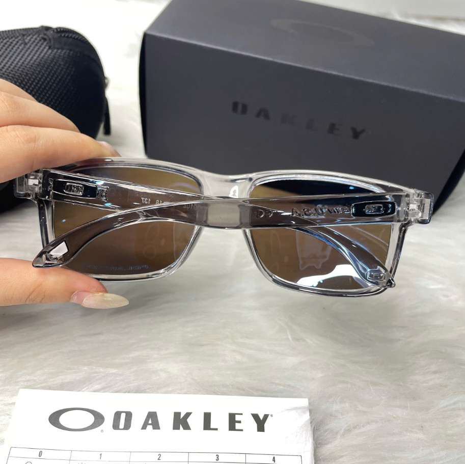 NEW Oakley Holbrook Sunglasses Grey Smoke Clear Frame Blue Mirror Polarized Lens