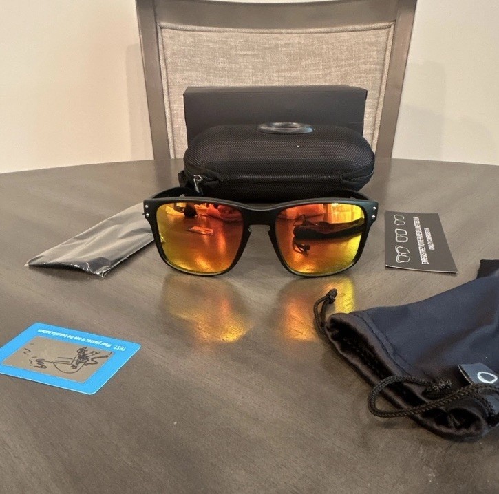 Oakley Holbrook OO9102 Men’s Square Sunglasses Black Plastic Mirrored Orange