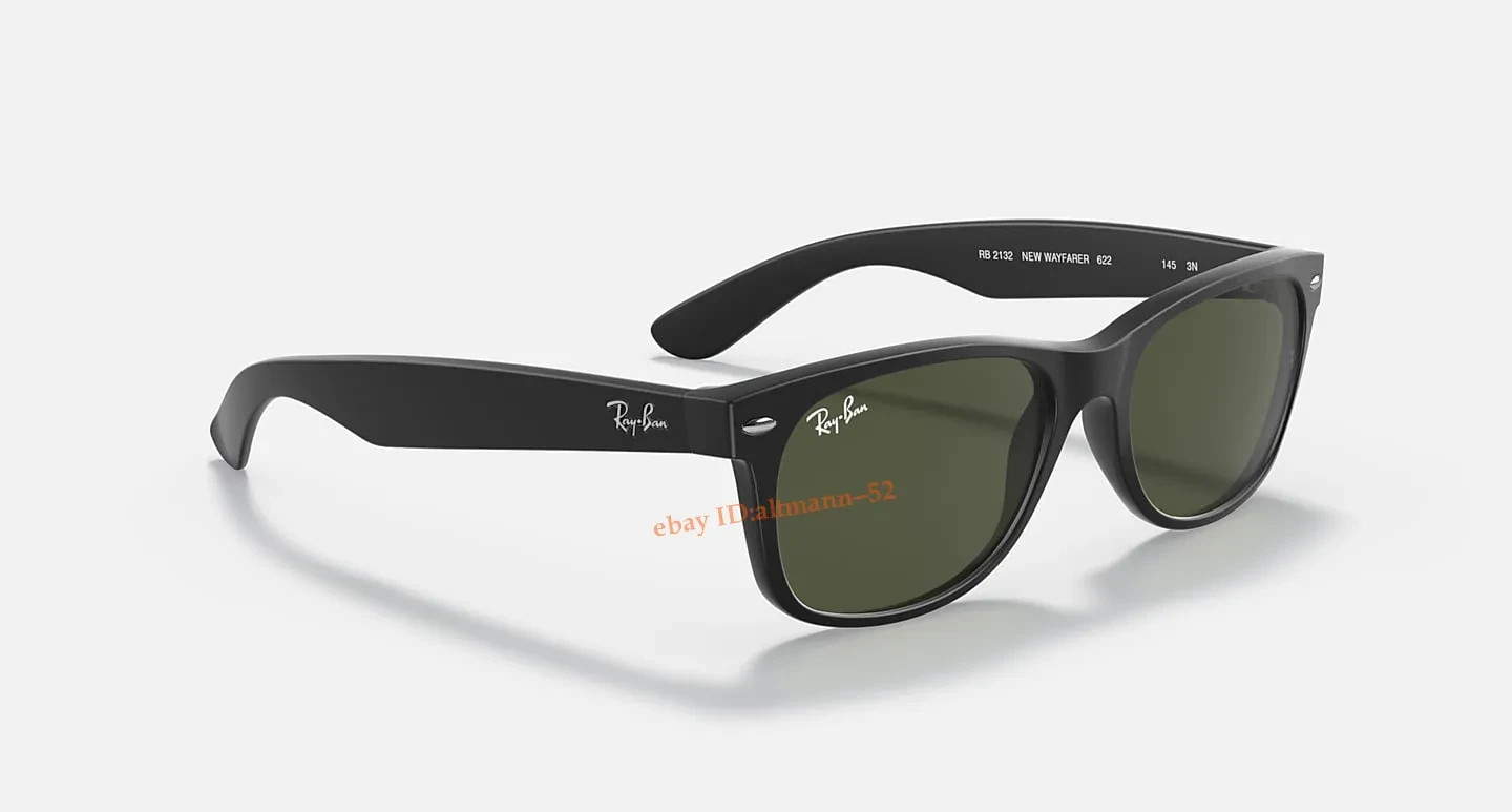 Ray-Ban New Wayfarer RB2132 Sunglasses Matte Black/Green Lens G-15 55mm