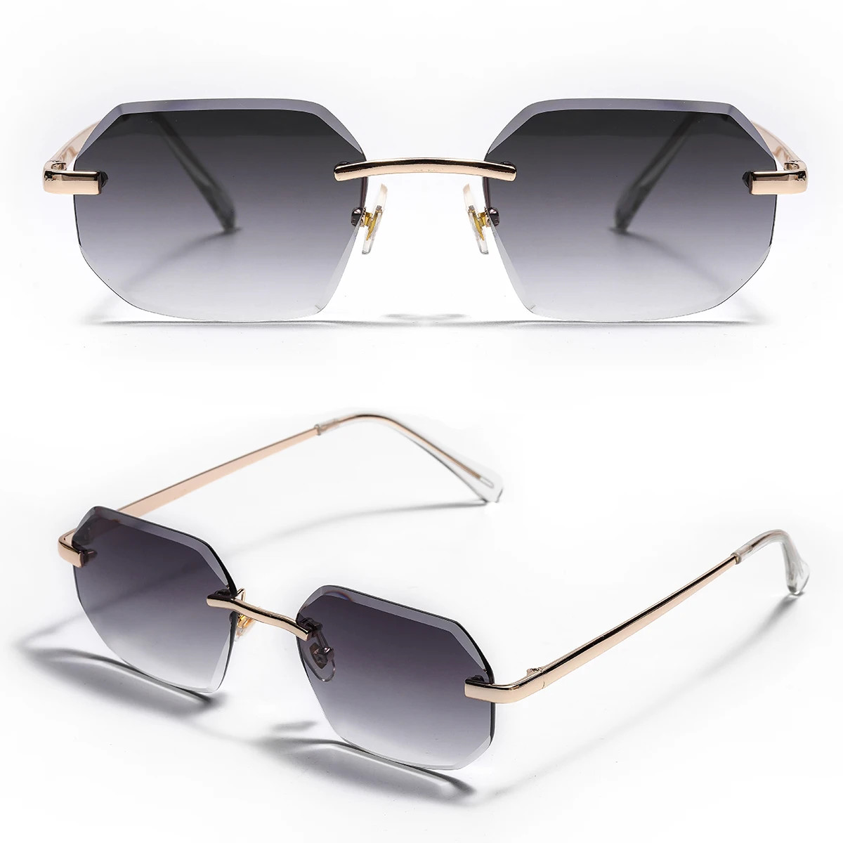 Rimless Sunglasses Diamond Cut Lens Unisex UV400 Metal Casual Wear Style