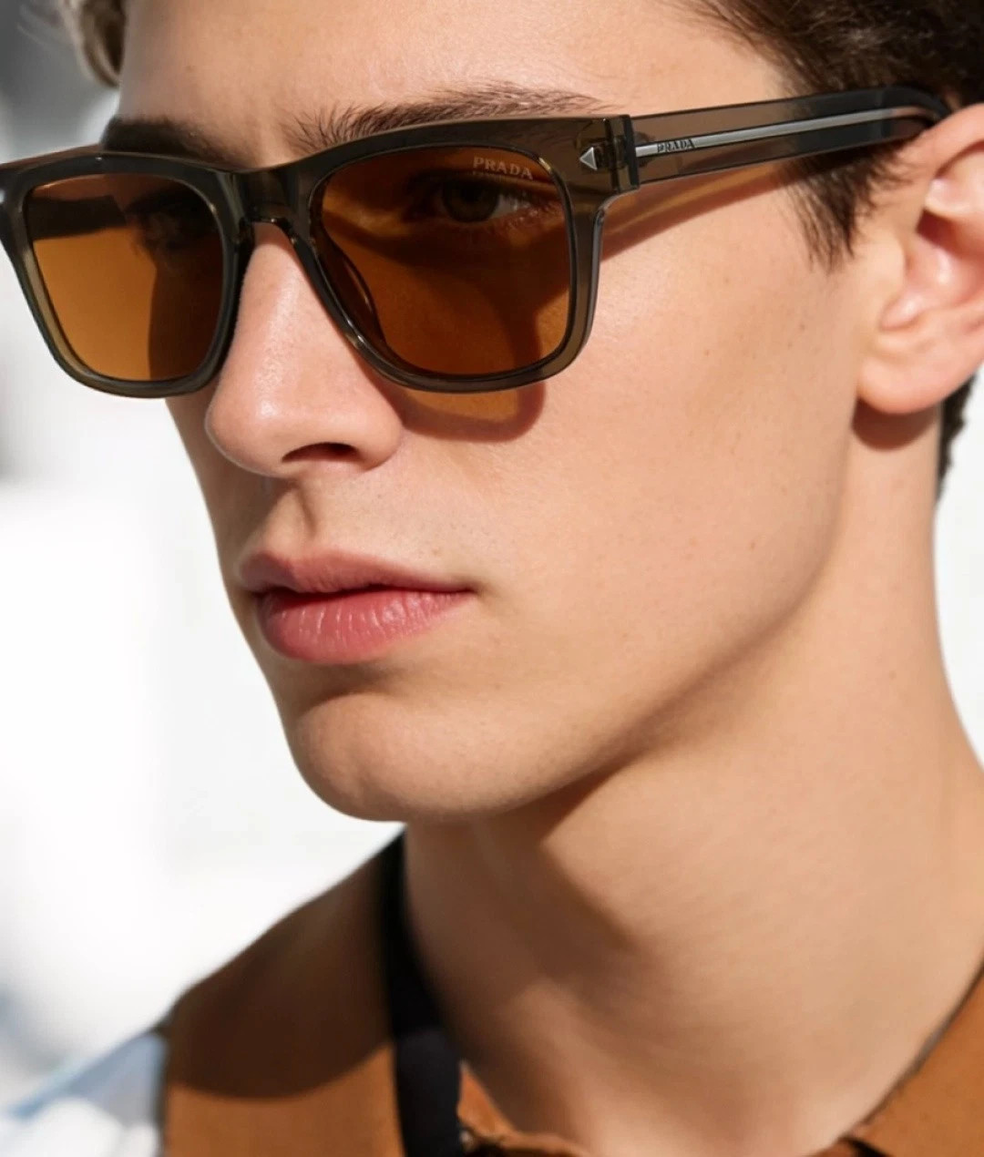 PRADA SPRA17SF Unisex Sunglasses Transparent Grey‑Green Frame Orange Lens 55MM
