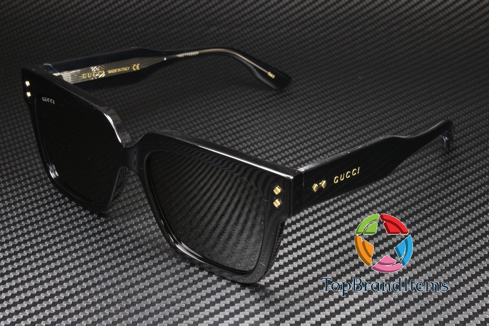 GUCCI GG1084S 001 Rectangular Squared Black Crystal Grey 54 mm Men’s Sunglasses