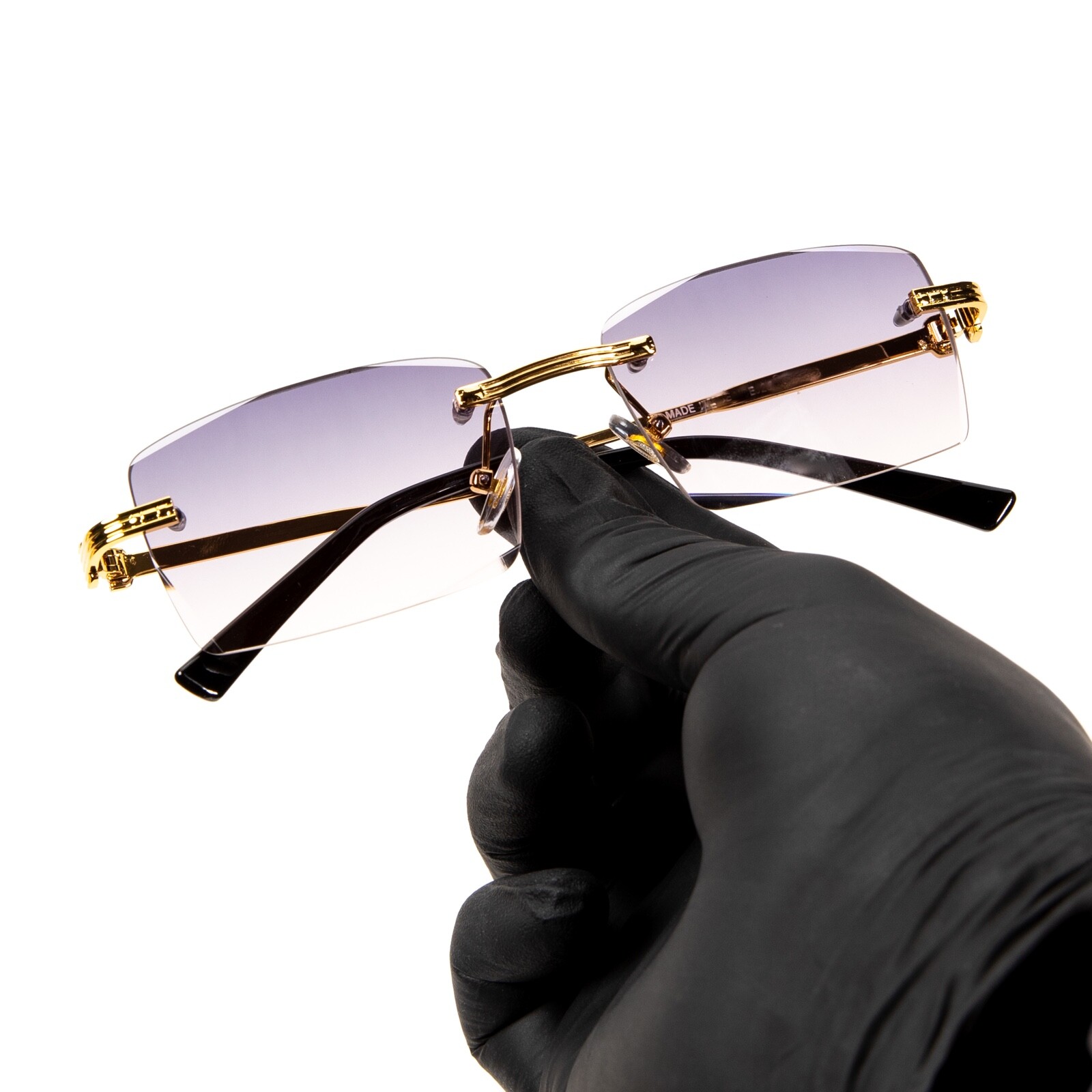 Luxury Purple Gradient Tint Rimless Gold Wire Frame Unisex Shades Sunglasses