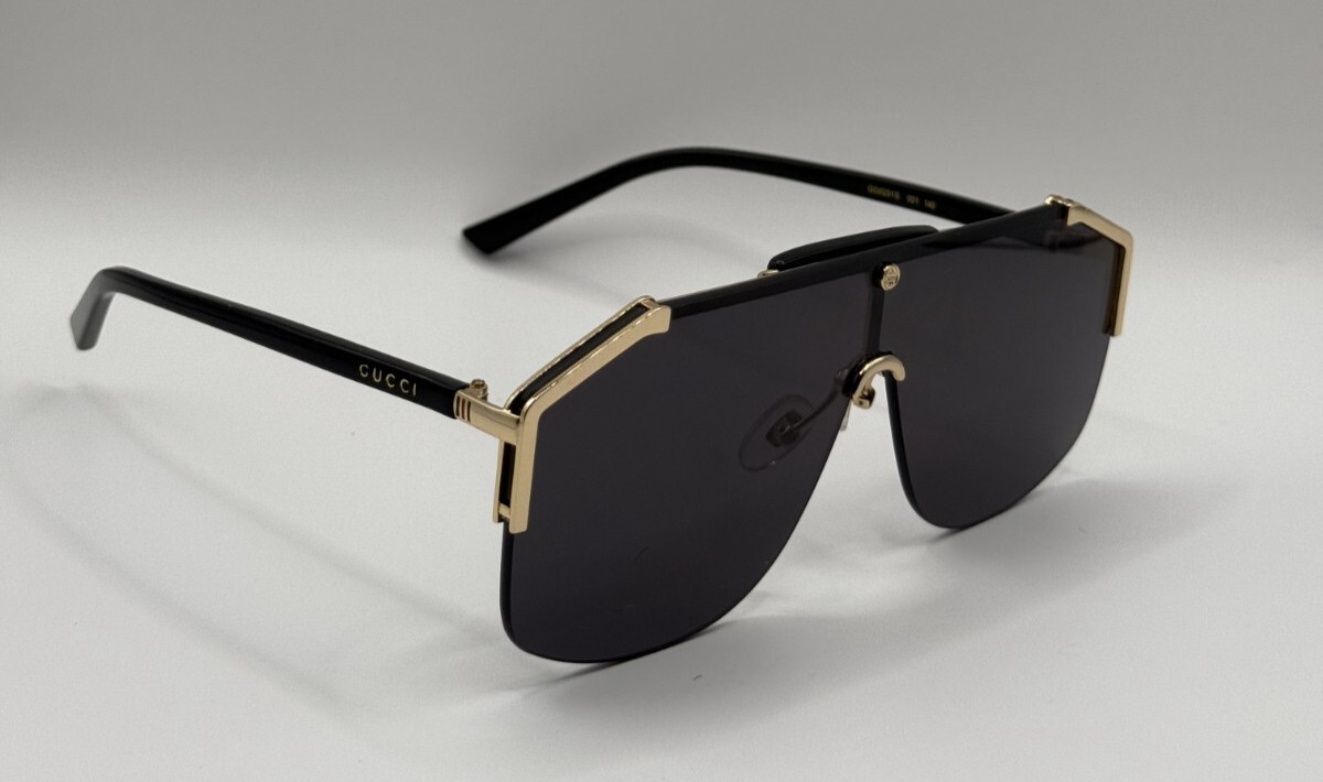 New Gucci GG0291S Men’s Sunglasses Oversized Aviator Black Gold Metal Frame