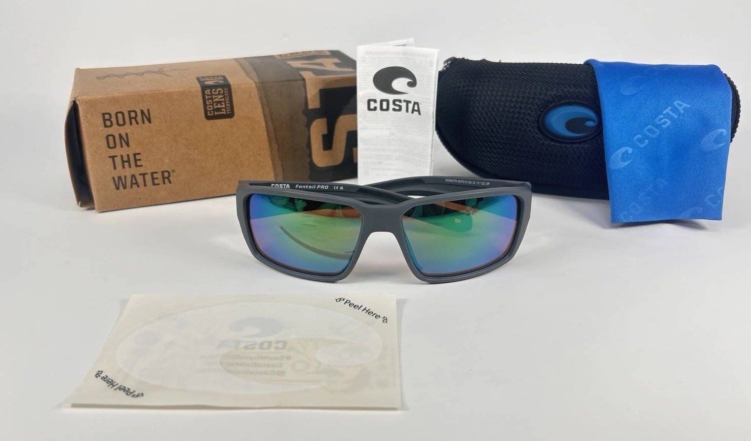 Costa Del Mar Fantail Pro Gray Matte Green 580G Polarized Sunglasses 06S9079-10