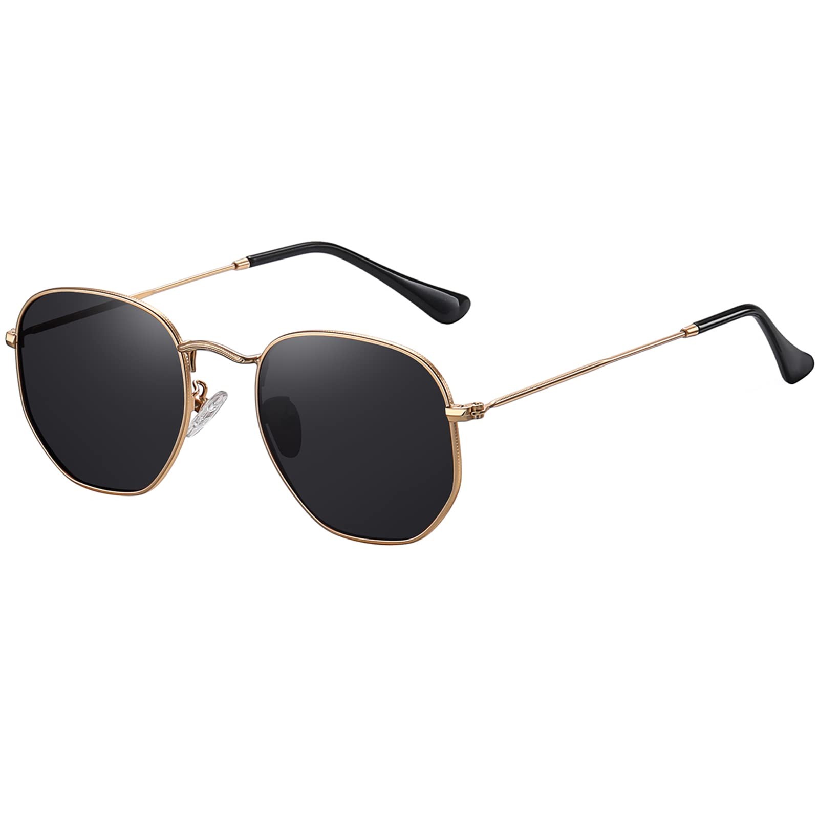 MEETSUN Polarized Hexagon Sunglasses for Women Standard, Gold Frame-gray Lens