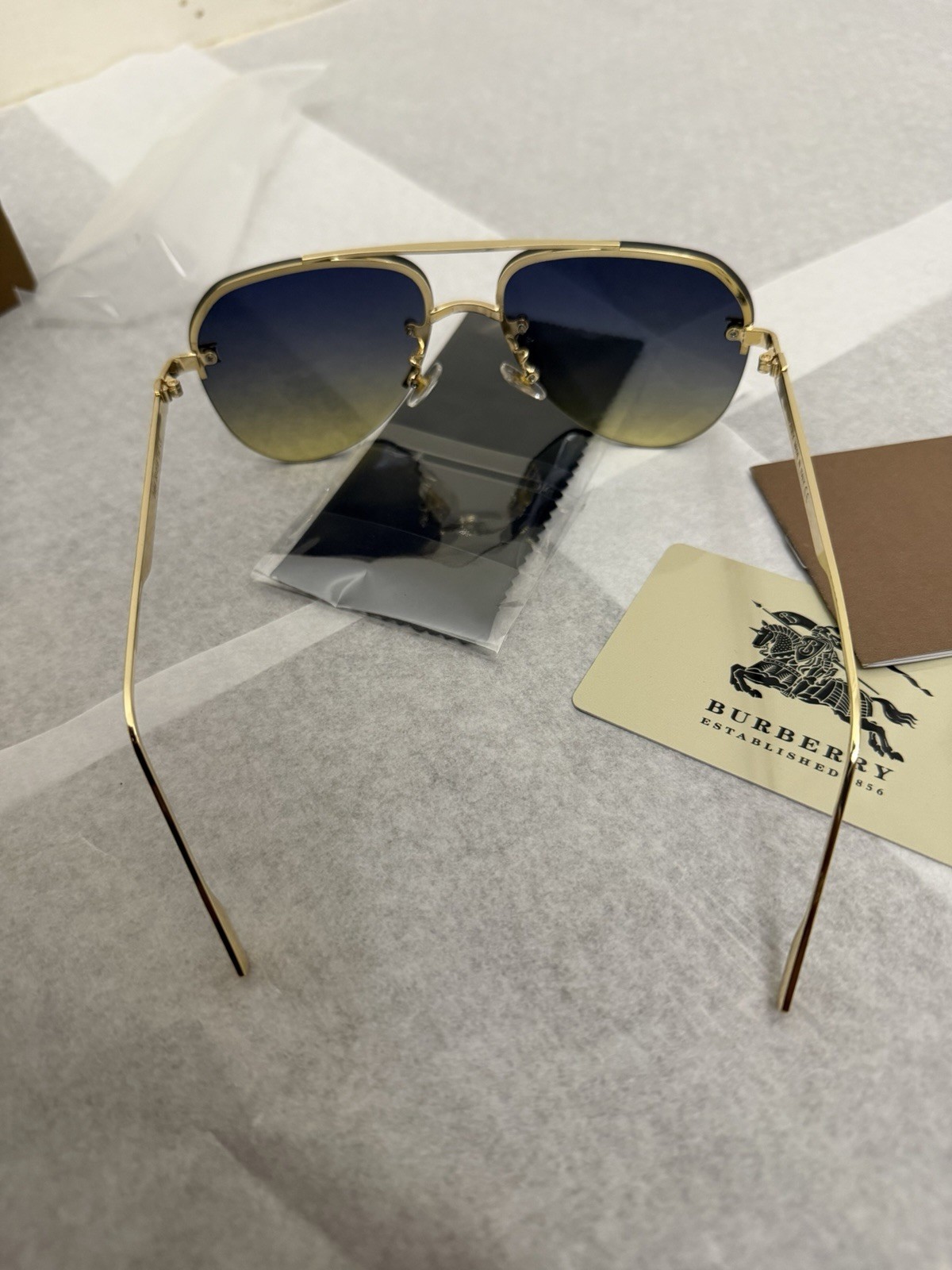 Burberry Men’s Aviator Sunglasses Gold Metal Frame Gray Gradient Lenses