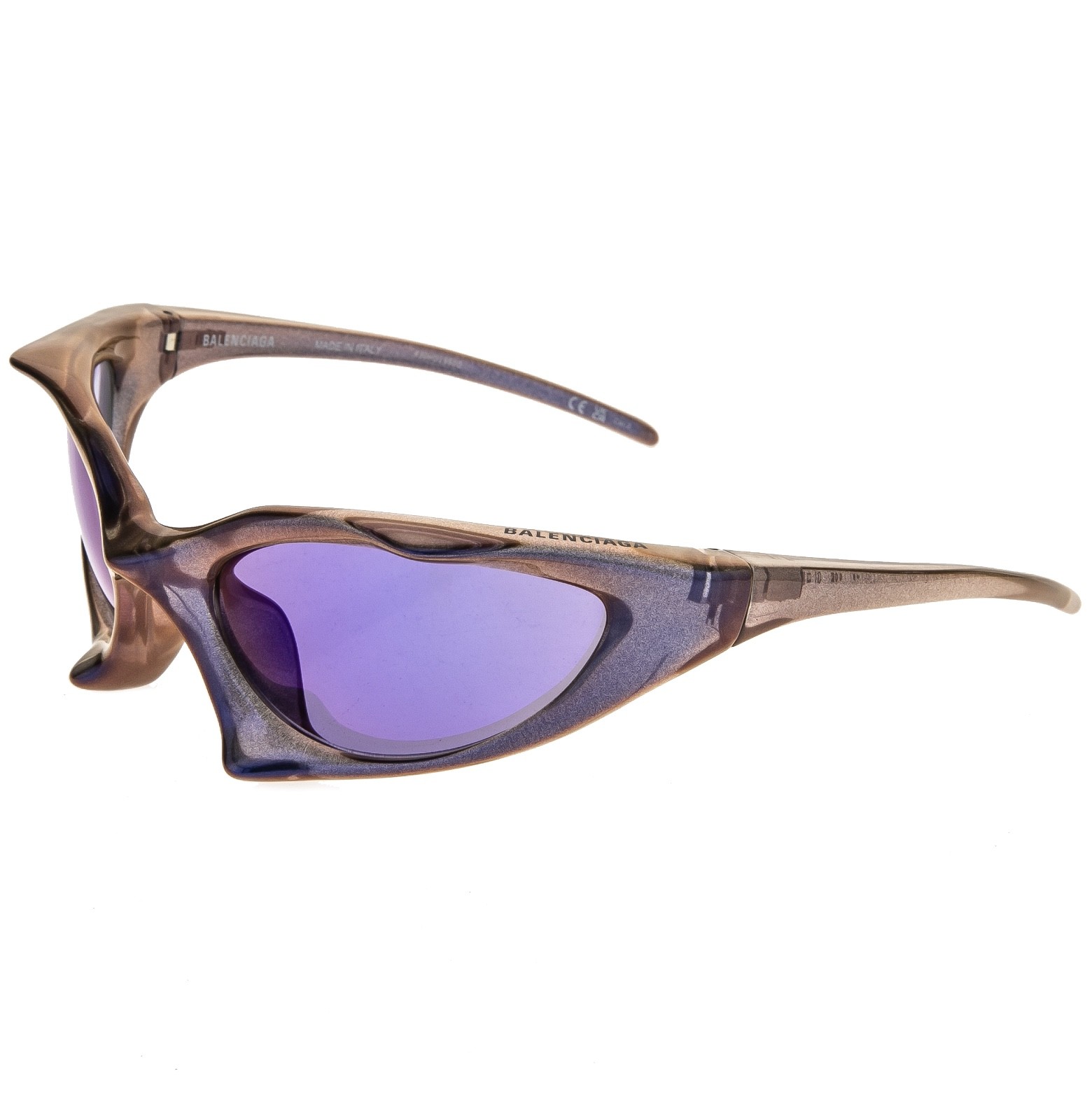 BALENCIAGA BB0352S RUNNER CAT 0352 Violet Mirror Glitter Unisex Sunglasses 002
