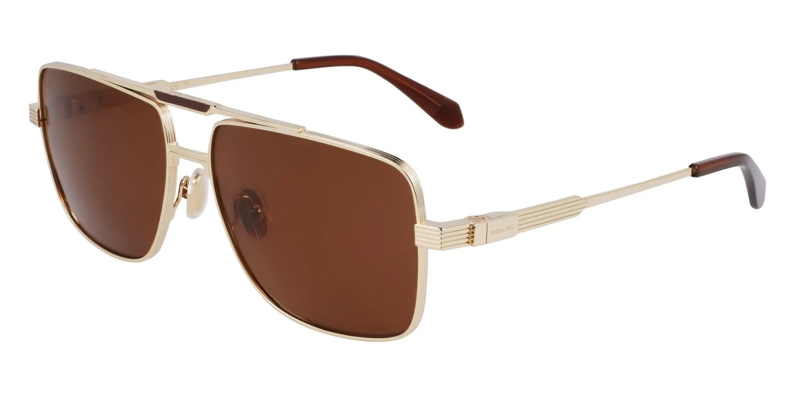 New Salvatore Ferragamo SF318SP 710 Gold Polarized Titanium Sunglass, Brown Len