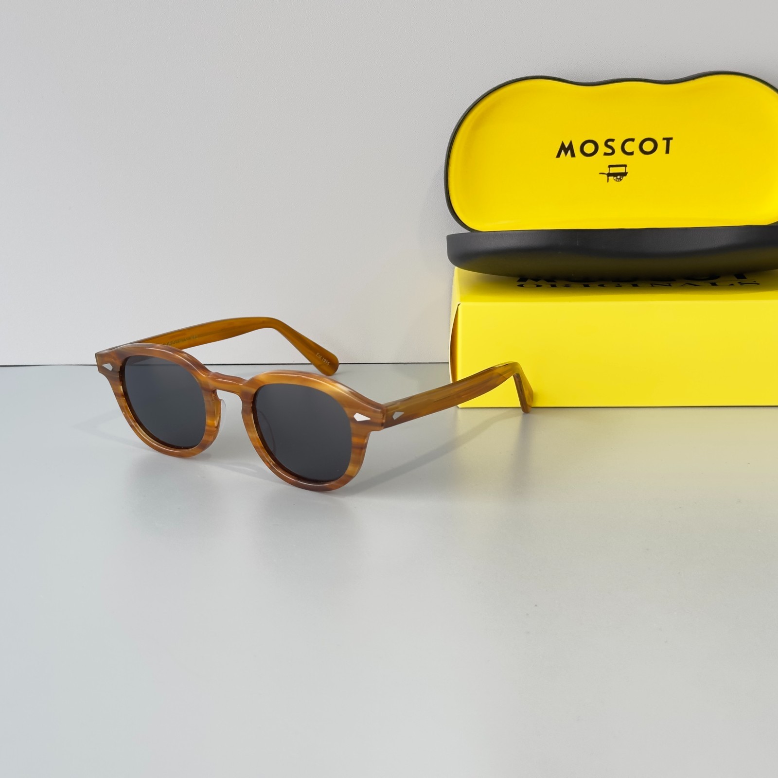 Moscot Lemtosh Wood Grain Frame Dark Grey Lens Sunglasses Handmade Unisex
