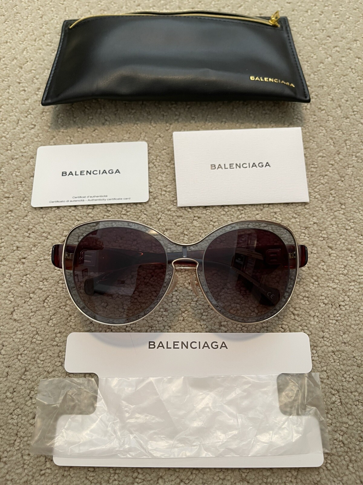 BALENCIAGA GOLD TRIM BA 2 20T 56-19 LIGHT BLUE VIOLET SUNGLASSES: Authentic, NWD