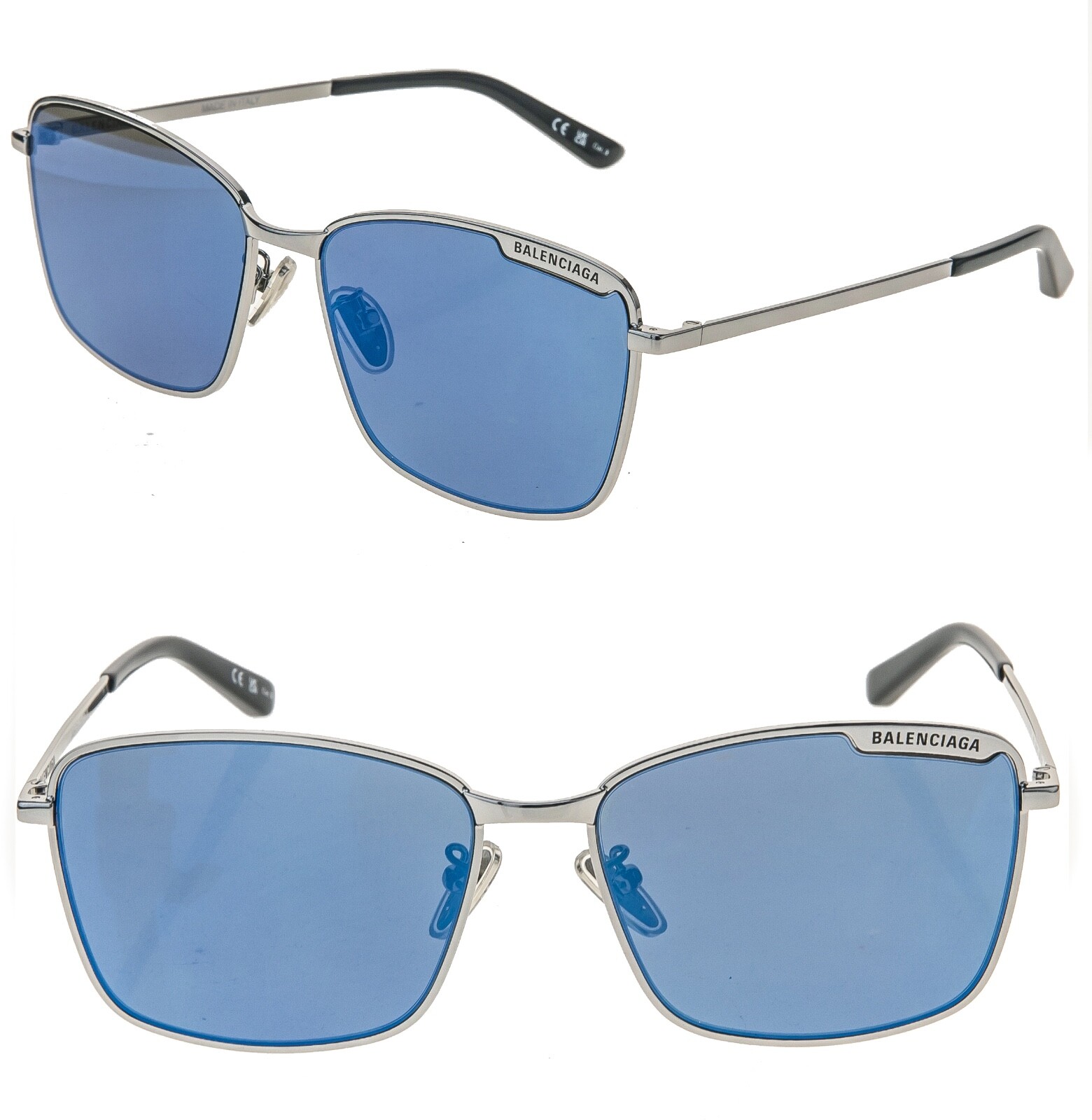 BALENCIAGA TAG PLATE 0280 Ruthenium Blue Mirror Sunglasses Unisex BB0280SA 003
