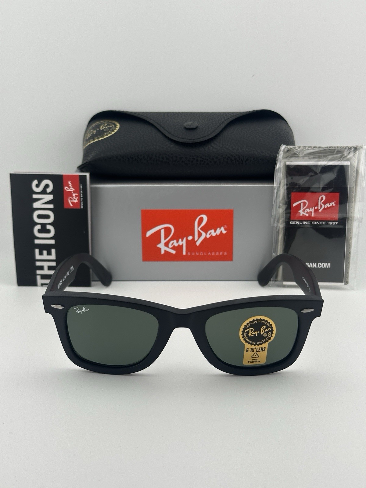 Ray-Ban Wayfarer RB2140 Sunglasses Matte Black Frame G15 Green Lens