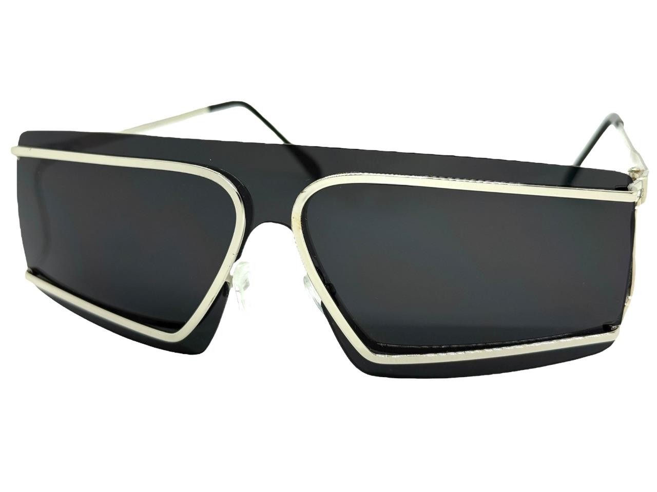 Futuristic Modern True Vintage Retro Shield Party Raver SUNGLASSES Silver Frame