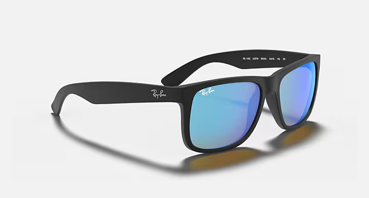 Ray-Ban RB4165 Justin Matte Black Blue Mirror Sunglasses 54mm Square